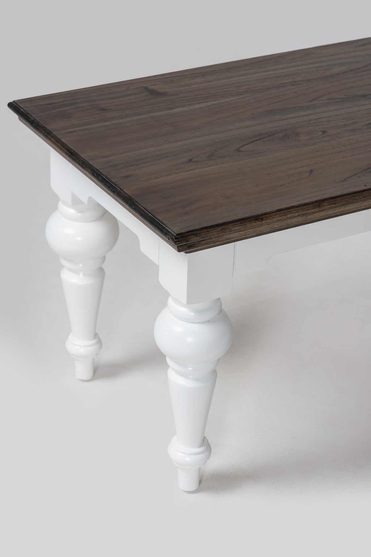 NovaSolo Corfu Provincial Rectangular Coffee Table, Classic White & Dark Brown, close-up detail