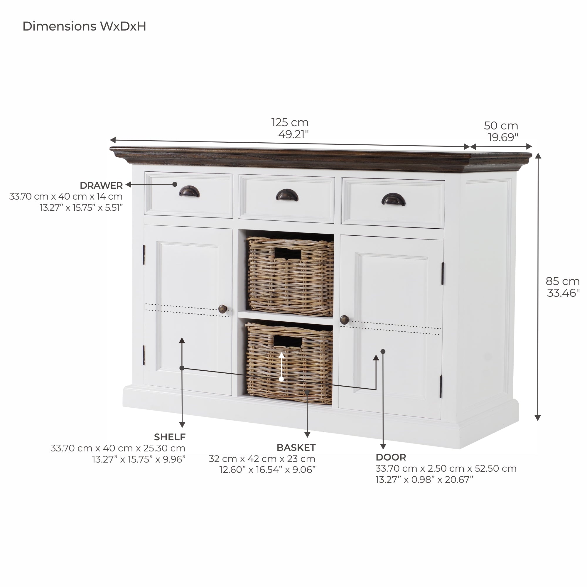 Corfu Buffet 49'' with 2 Baskets, Dark Brown