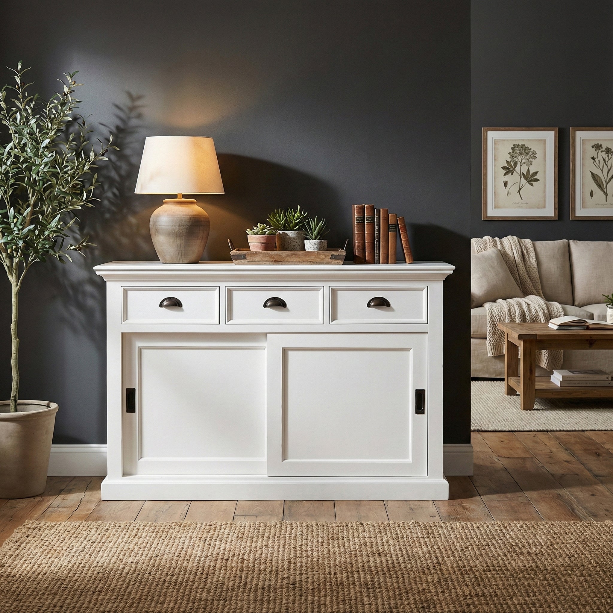 箱馬 ヒノキ ホワイト ４個セット NovaSolo Solid Wood Buffet with Sliding Doors | Classic White