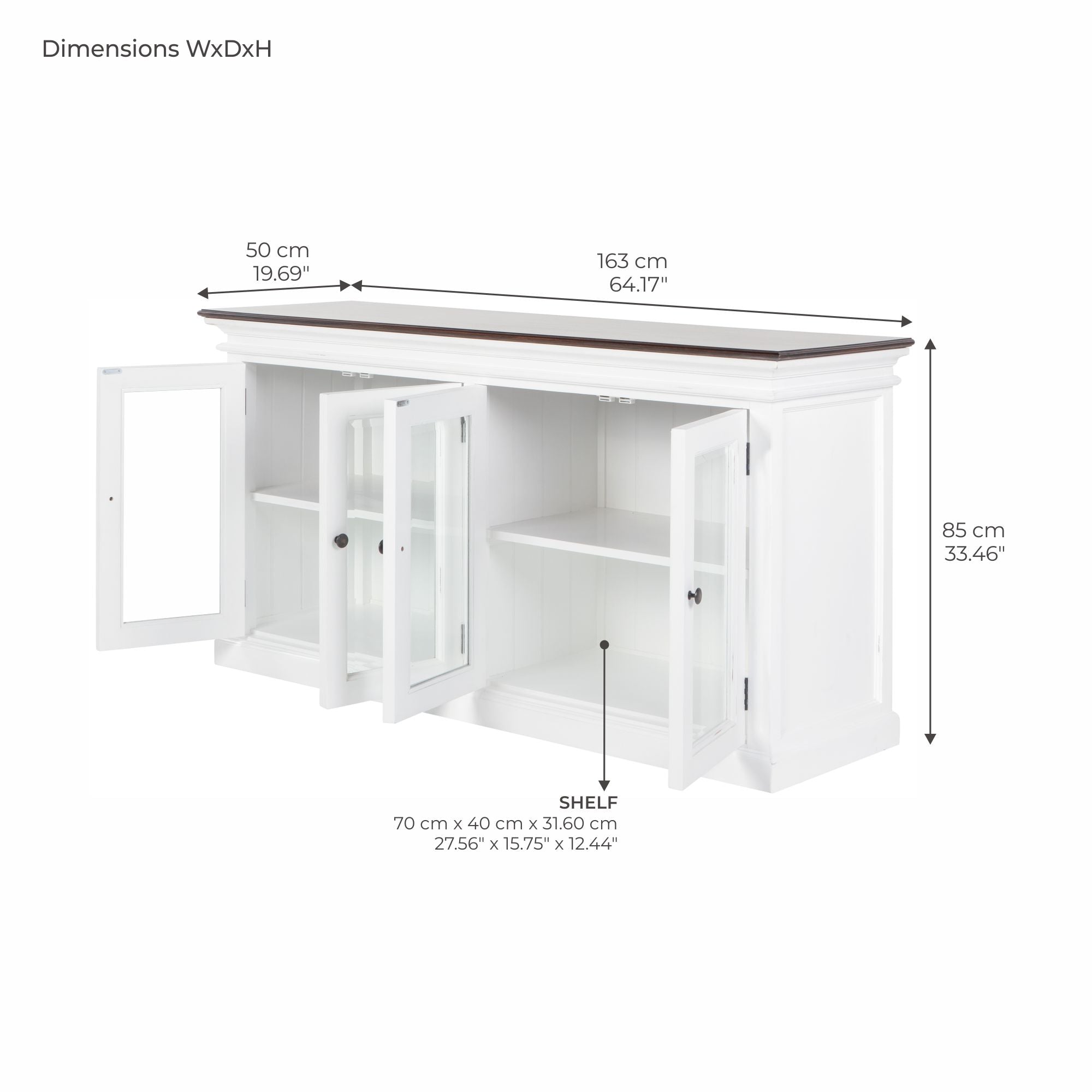 NovaSolo Mahogany Wood Display Buffet with 4 Glass Doors | Coastal