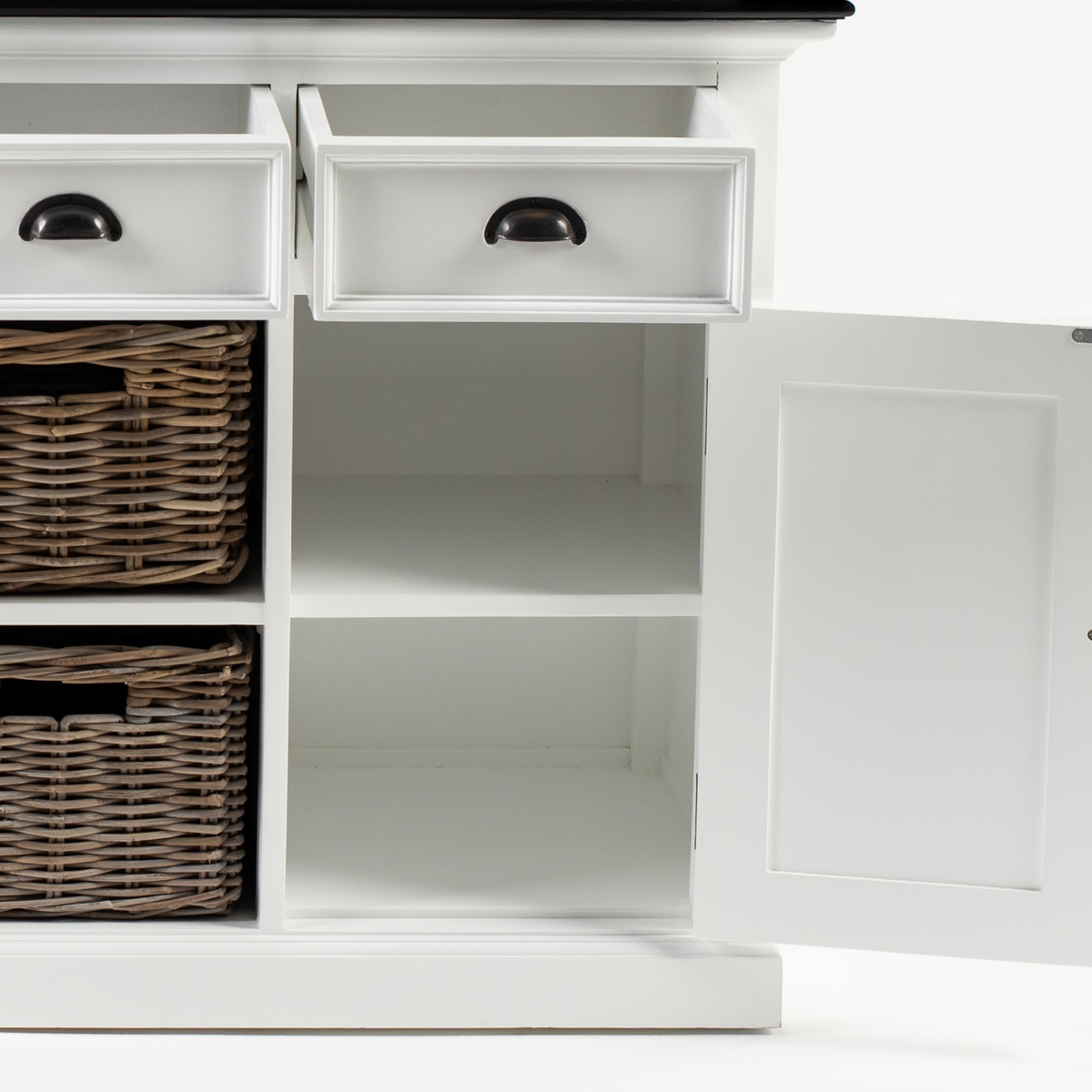 NovaSolo Halifax Contrast Buffet with 4 Baskets 63 in, Classic White & Black, close-up detail