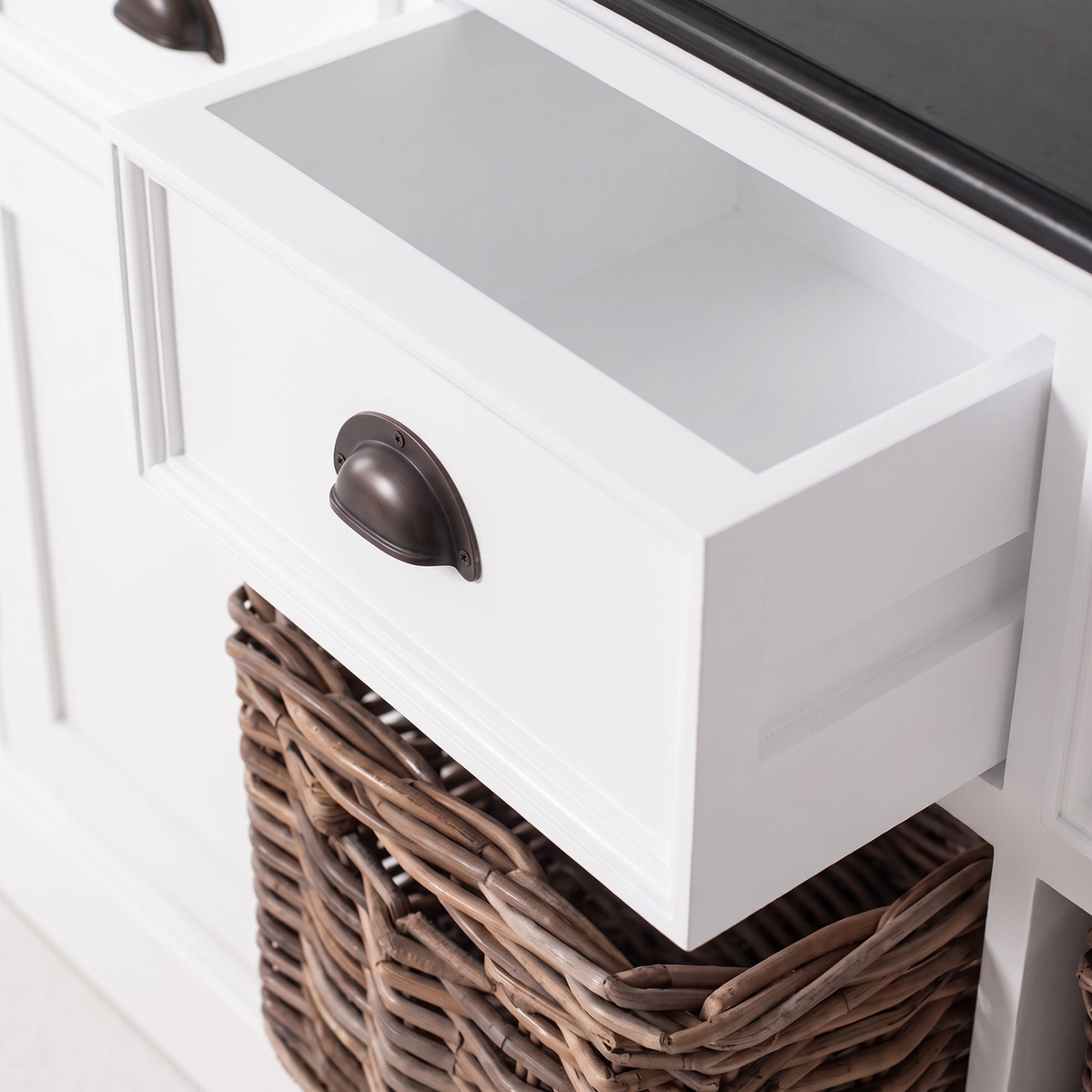 NovaSolo Halifax Contrast Buffet with 4 Baskets 63 in, Classic White & Black, close-up detail