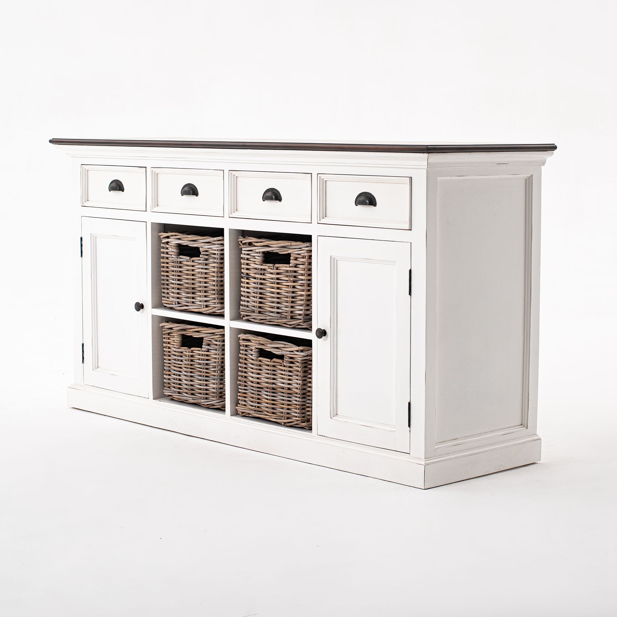 NovaSolo Solid Wood Buffet with 4 Baskets | Coastal Hampton