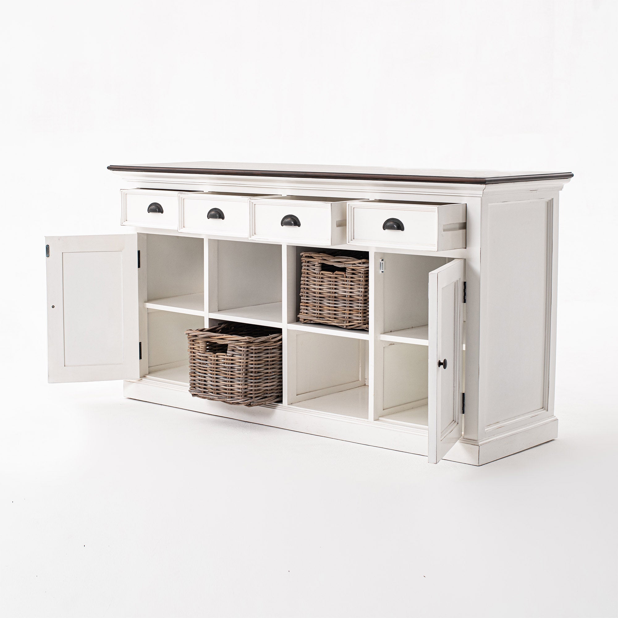 NovaSolo Solid Wood Buffet with 4 Baskets | Coastal Hampton