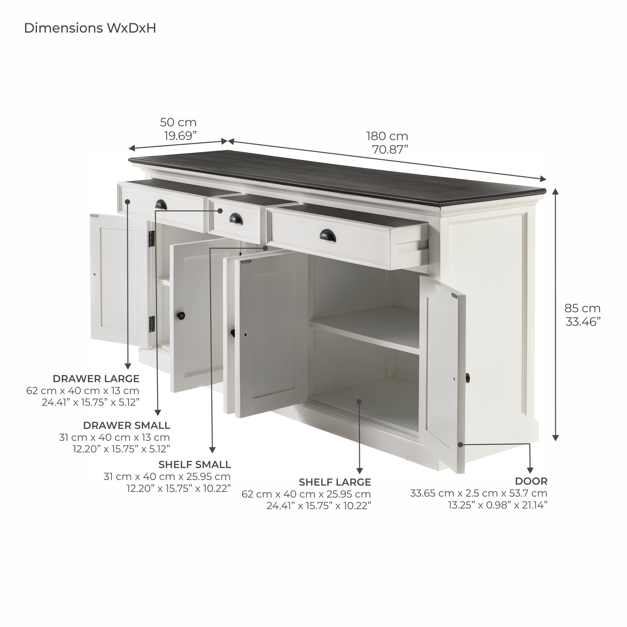Halifax Contrast Large Buffet 5 Doors 3 Drawers 71''