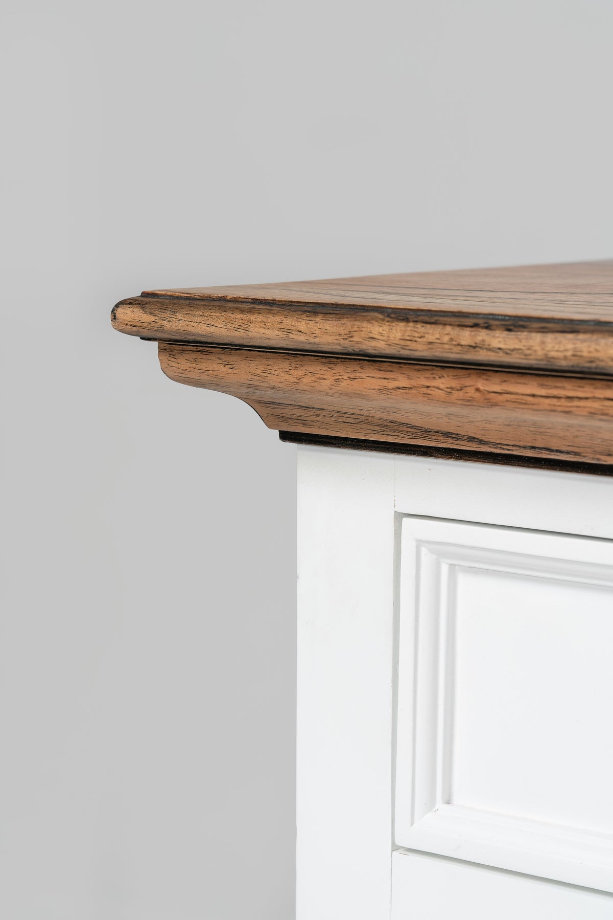NovaSolo Corfu Large Buffet with 5 Doors and 3 Drawers, Classic White & Medium Brown, close-up detail