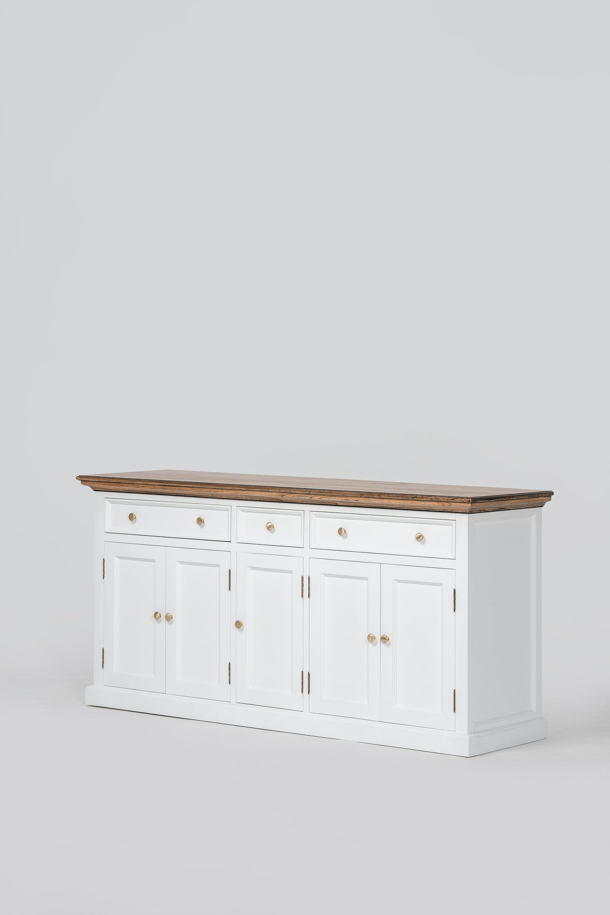NovaSolo Corfu Large Buffet with 5 Doors and 3 Drawers, Classic White & Medium Brown, studio view