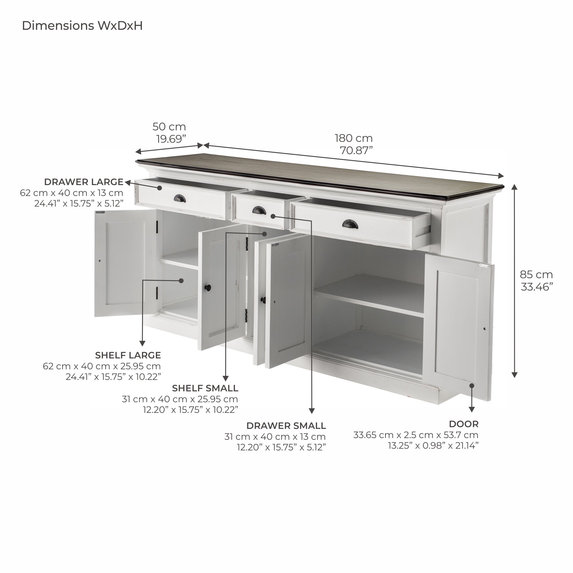 Halifax Accent Large Buffet 5 Doors 3 Drawers 71''