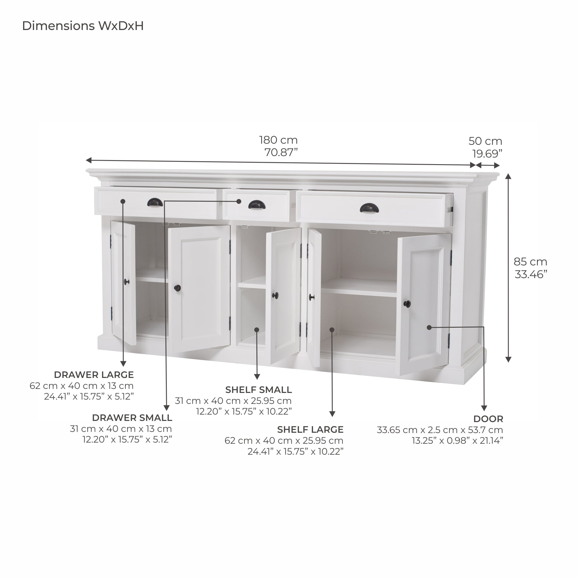 Halifax Large Buffet 5 Doors 3 Drawers 71''