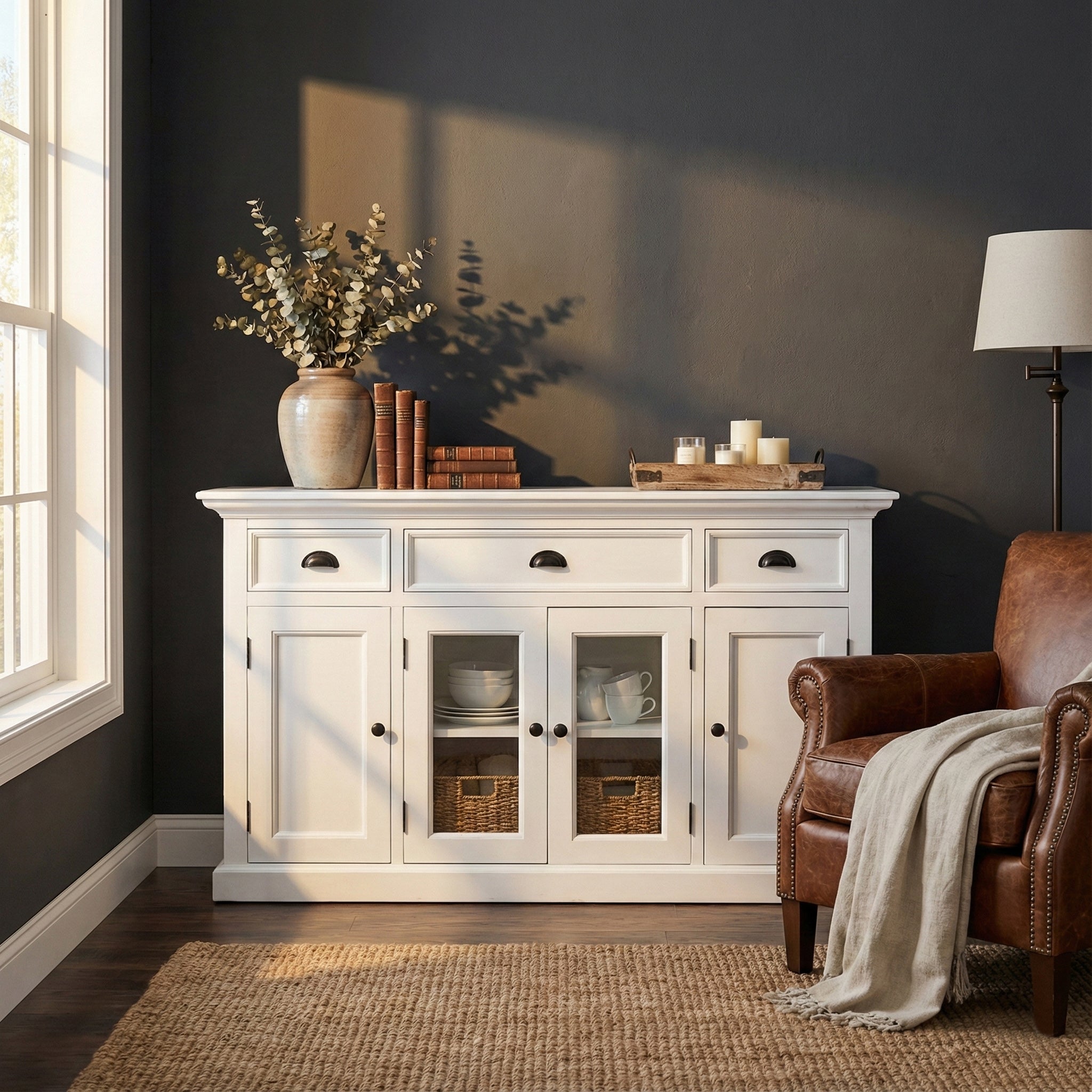 Solid Wood Buffet with 4 Doors & 3 Drawers | Coastal Hampton