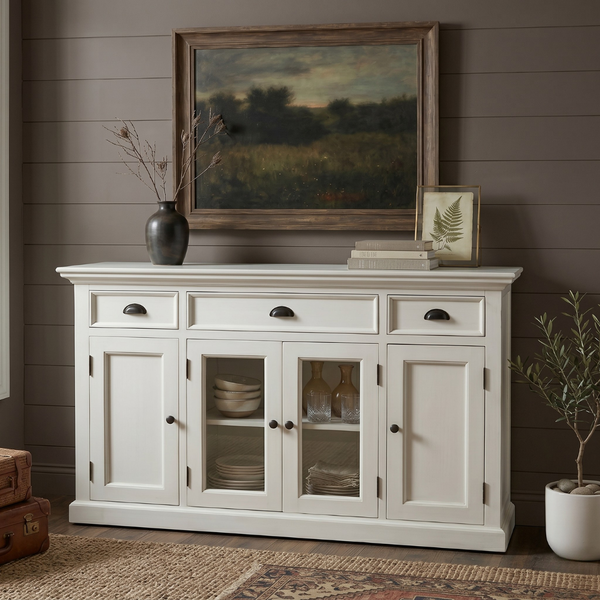 Solid Wood Buffet with 4 Doors & 3 Drawers | Coastal Hampton