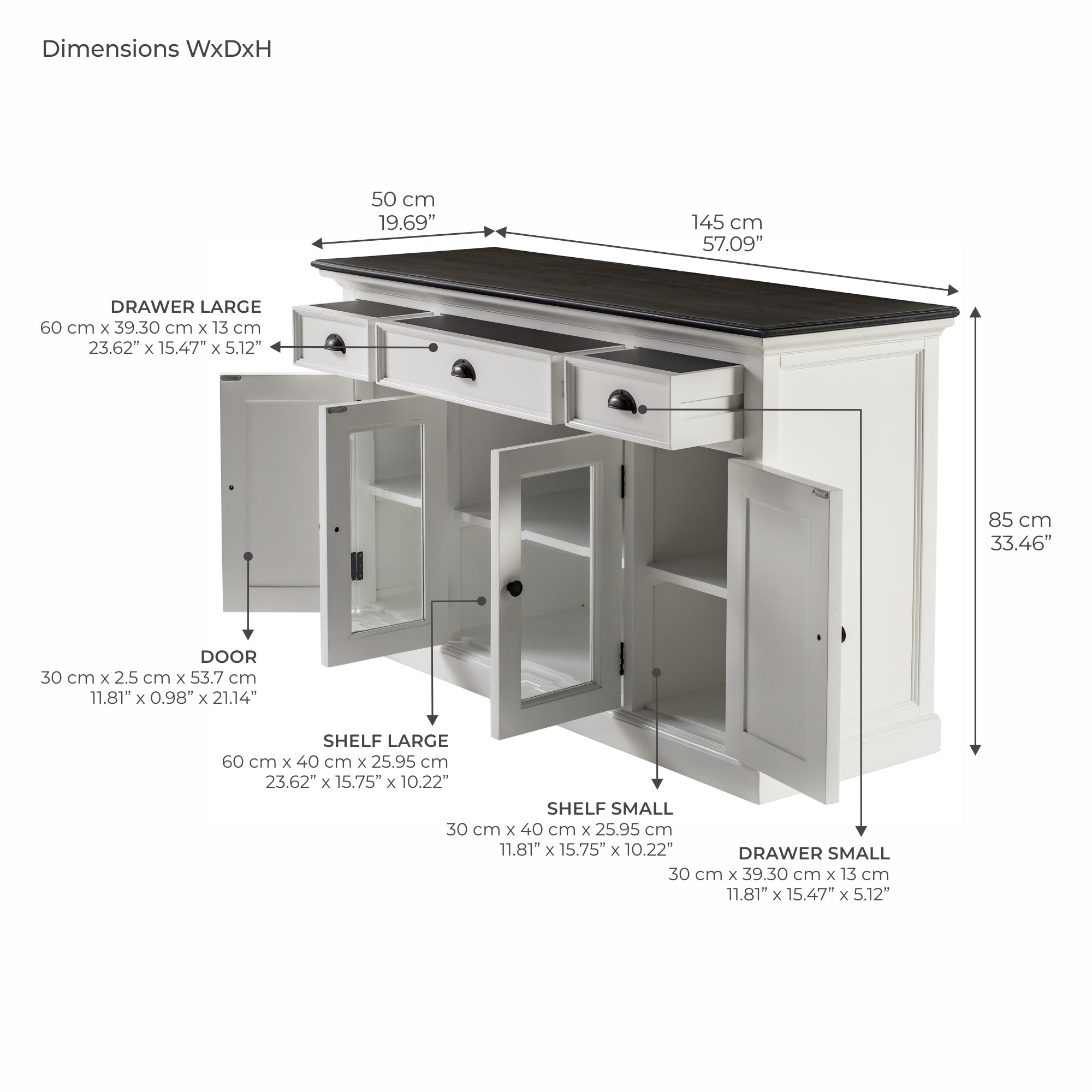 Halifax Contrast Buffet with 4 Doors 3 Drawers