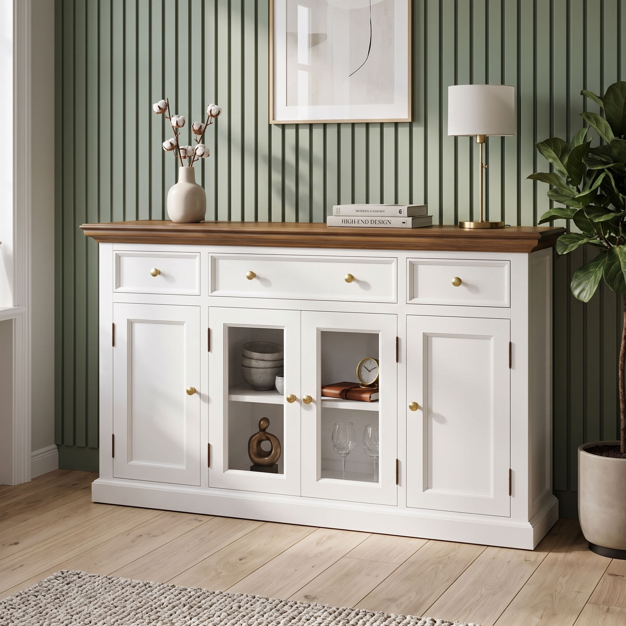 Corfu Buffet with 4 Doors 3 Drawers 57'', Medium Brown