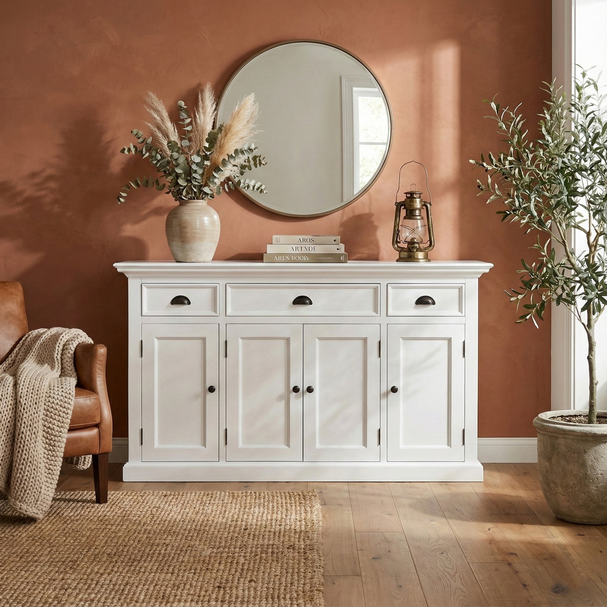 Solid Wood Buffet with 4 Doors & 3 Drawers | Coastal Hampton