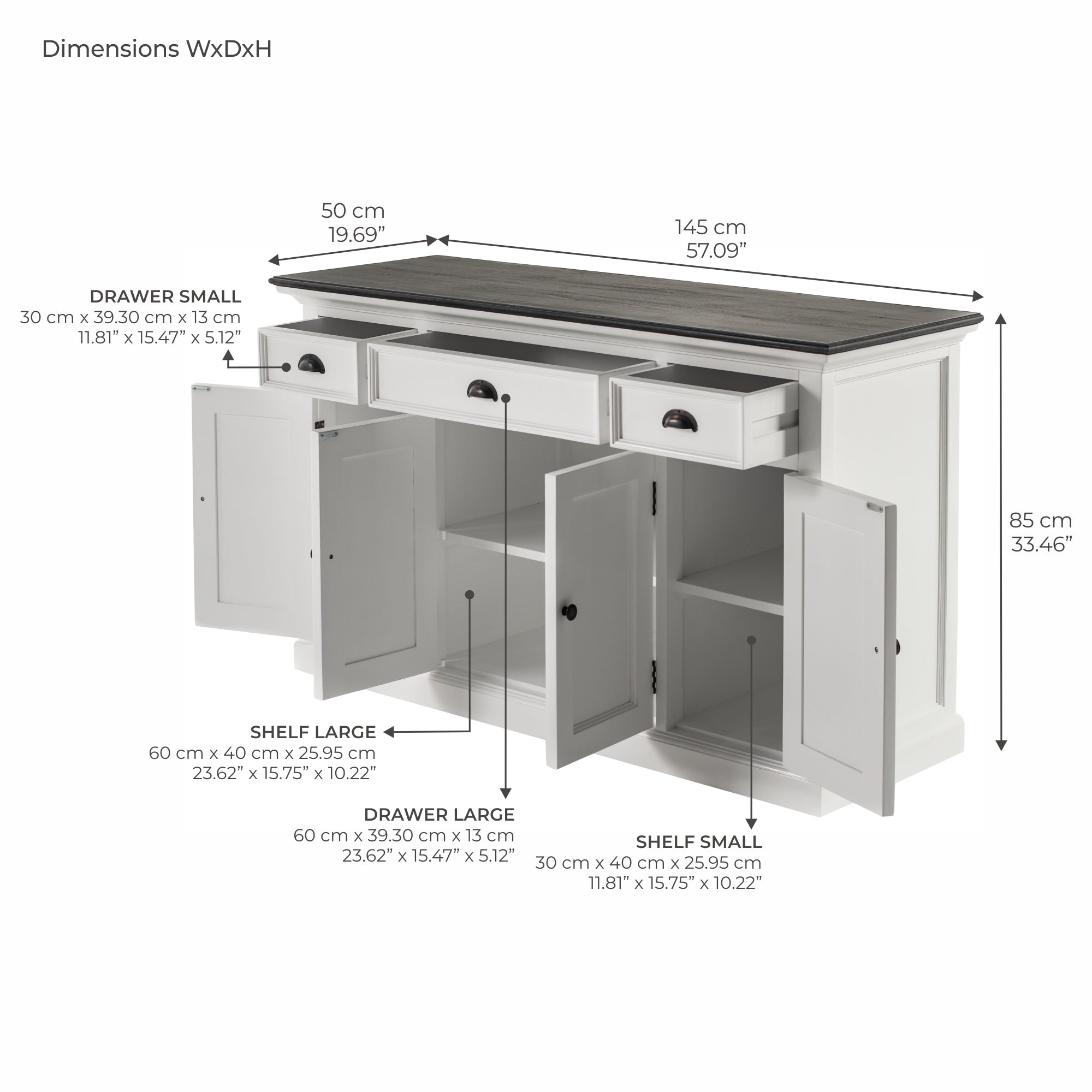 Halifax Contrast Buffet with 4 Doors 3 Drawers