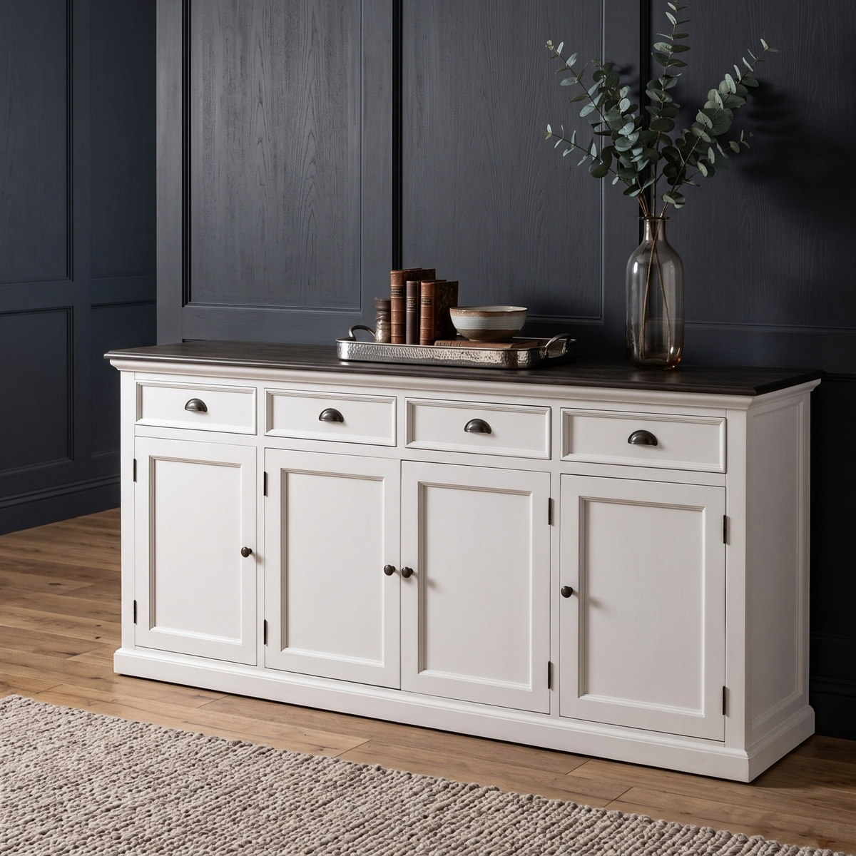 Solid Wood Buffet with 4 Doors | Coastal Hampton Sideboard