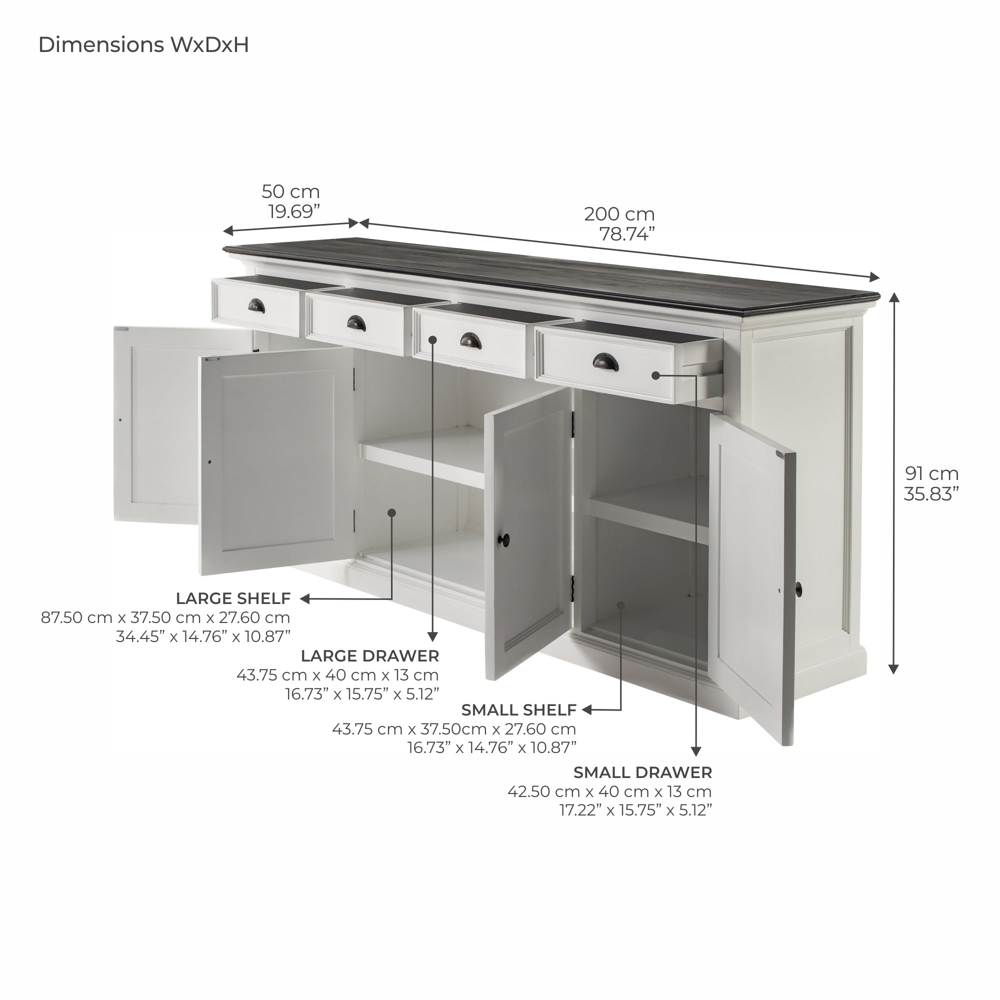 Halifax Contrast Large Buffet 4 Doors 4 Drawers 79''