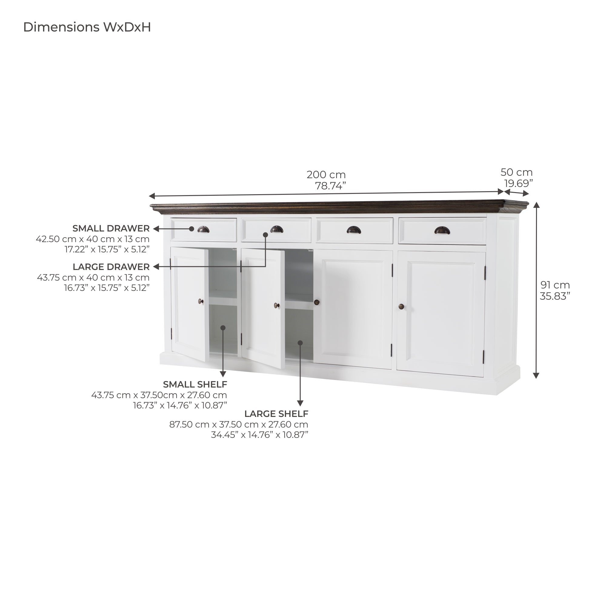 Corfu Large Buffet 4 Doors 4 Drawers 79'', Dark Brown