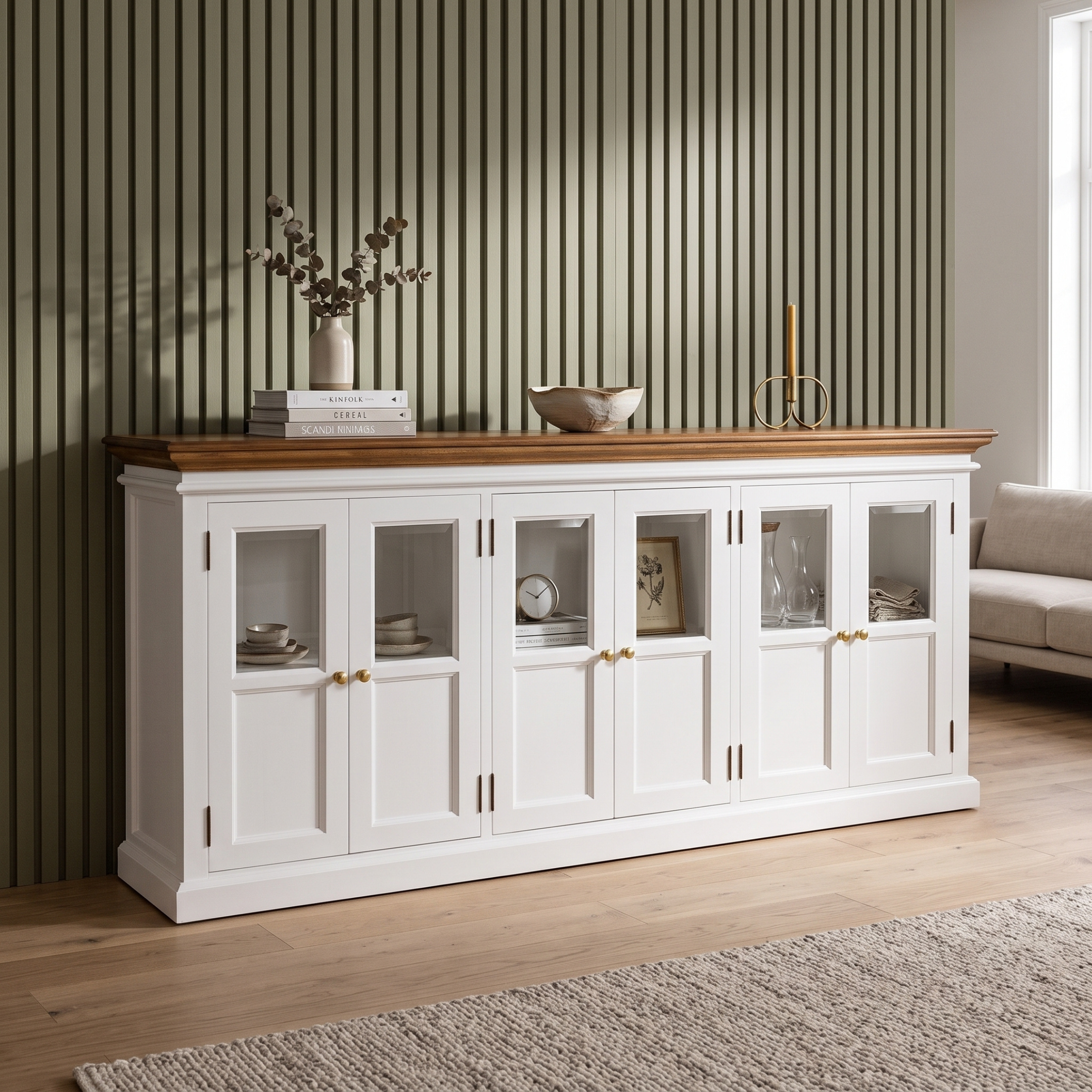 Corfu Large Buffet with 6 Glass Doors 79'', Medium Brown