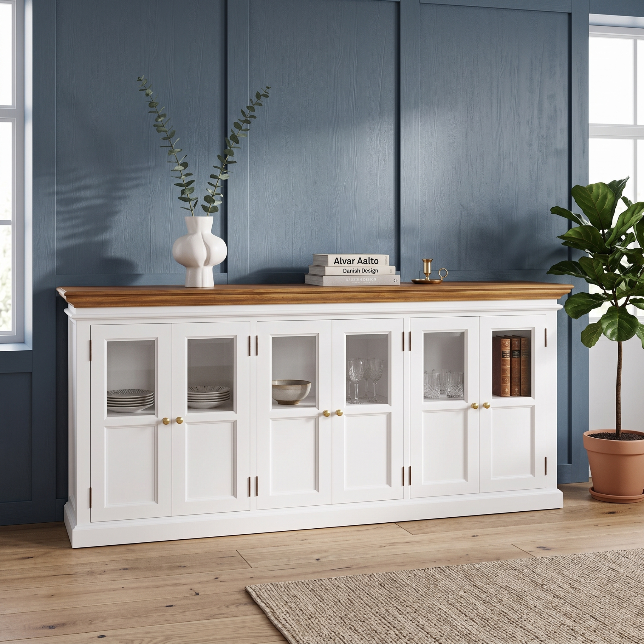Corfu Large Buffet with 6 Glass Doors 79'', Medium Brown