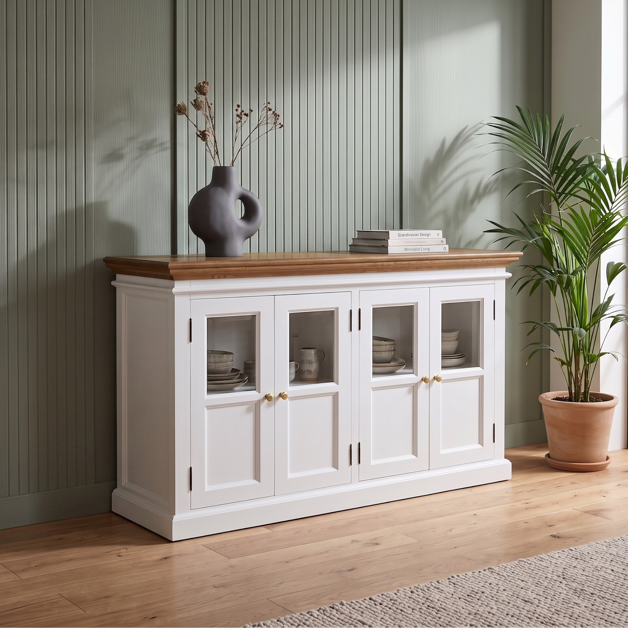 Corfu Buffet with 4 Glass Doors 57'', Medium Brown