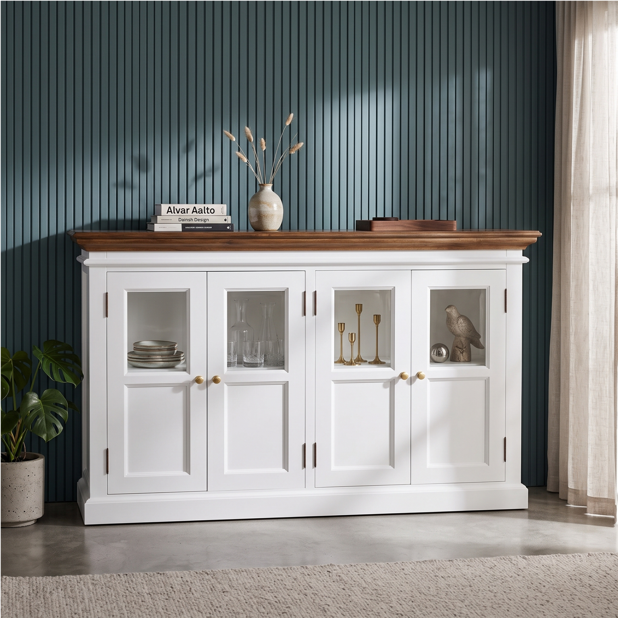 Corfu Buffet with 4 Glass Doors 57'', Medium Brown