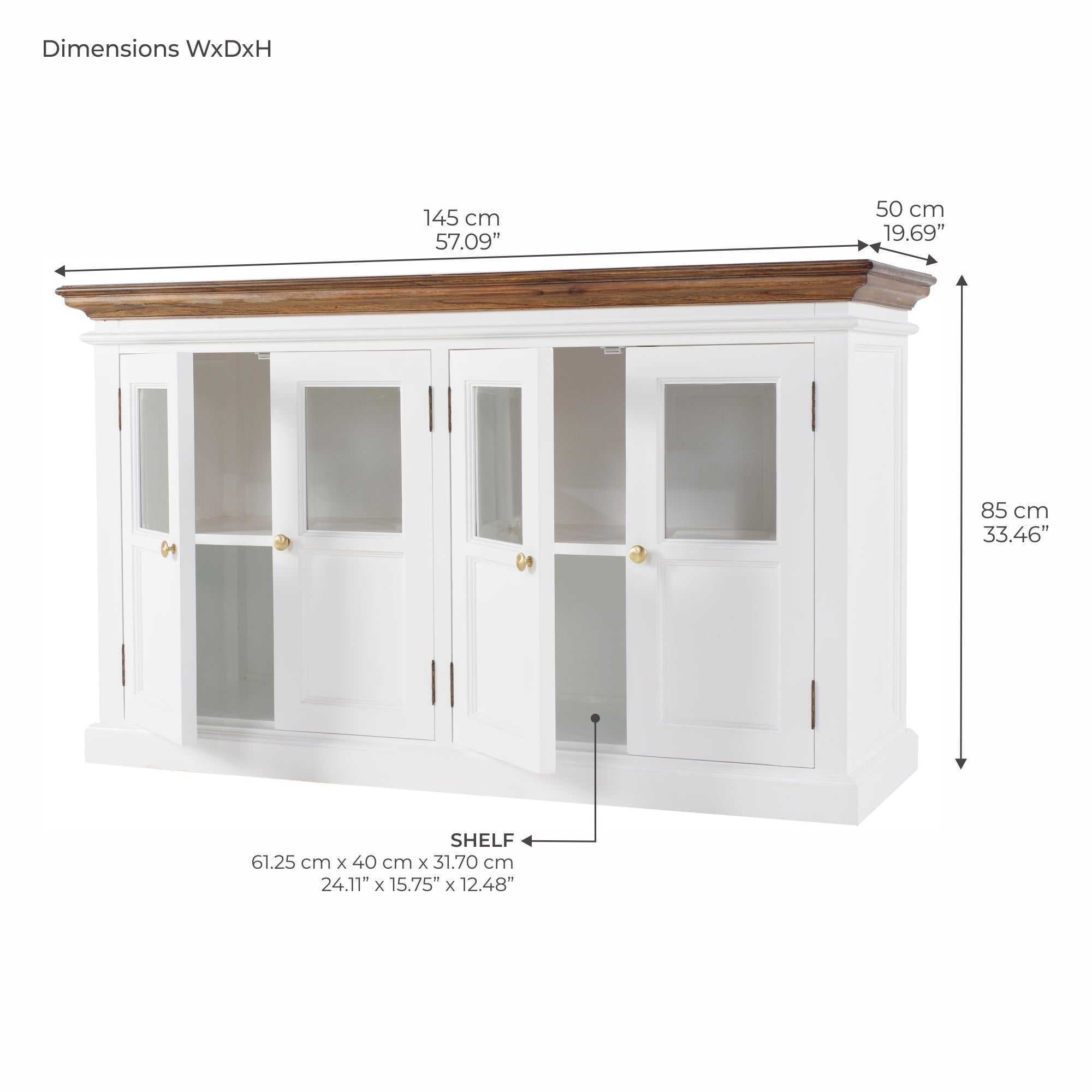 Corfu Buffet with 4 Glass Doors 57'', Medium Brown