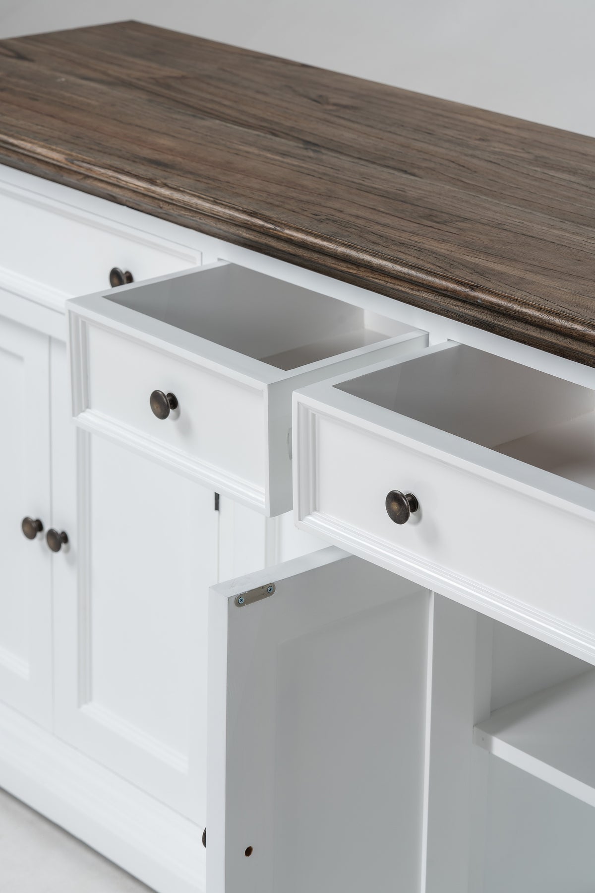 NovaSolo Corfu Provincial Buffet with 5 Doors, Classic White & Dark Brown, close-up detail