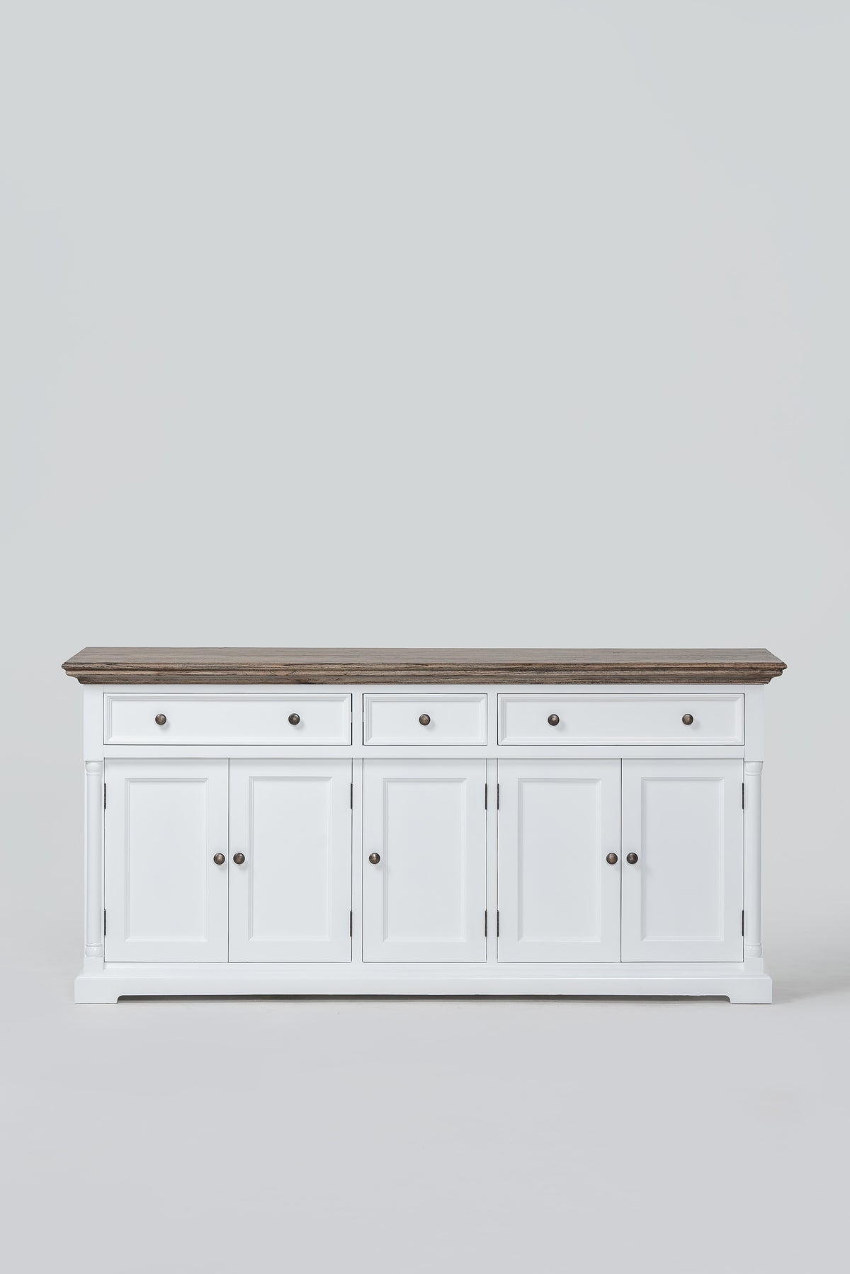 NovaSolo Corfu Provincial Buffet with 5 Doors, Classic White & Dark Brown, front view on a white background