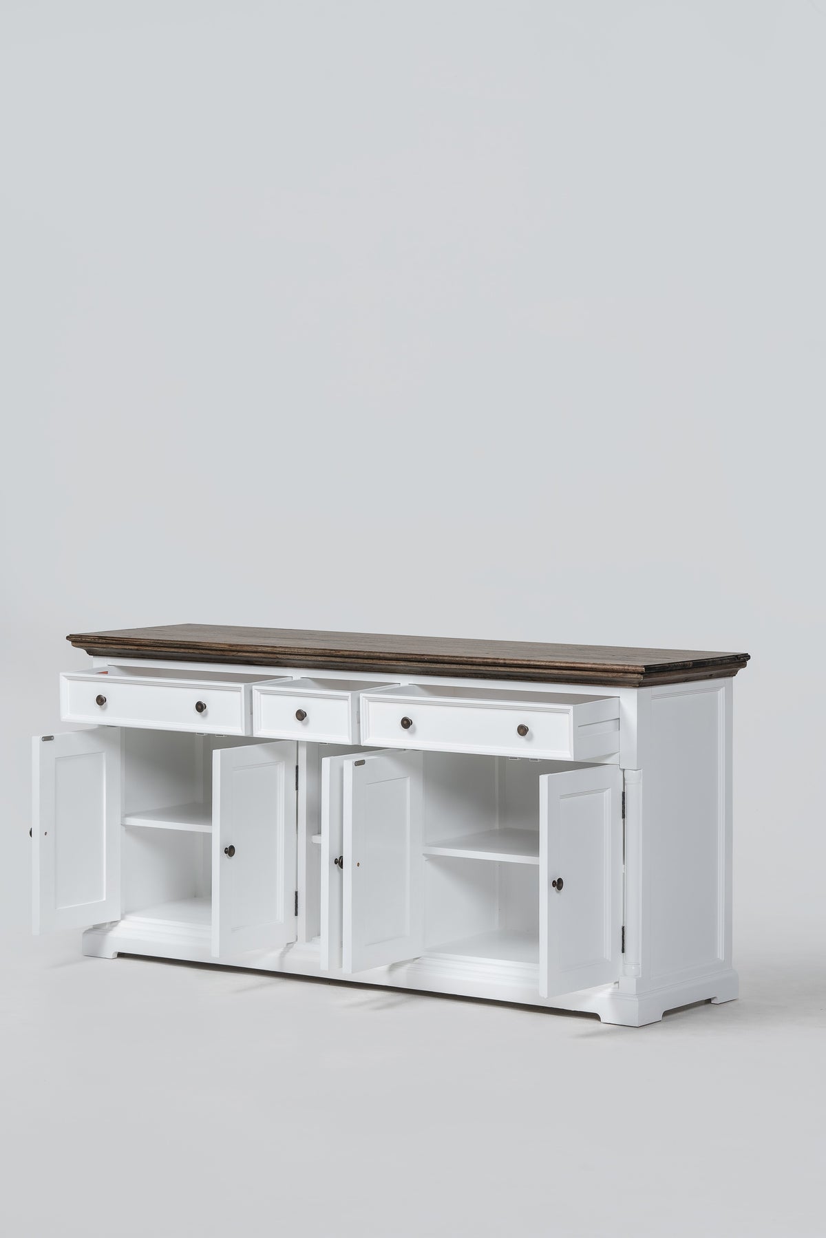 NovaSolo Corfu Provincial Buffet with 5 Doors, Classic White & Dark Brown, studio view