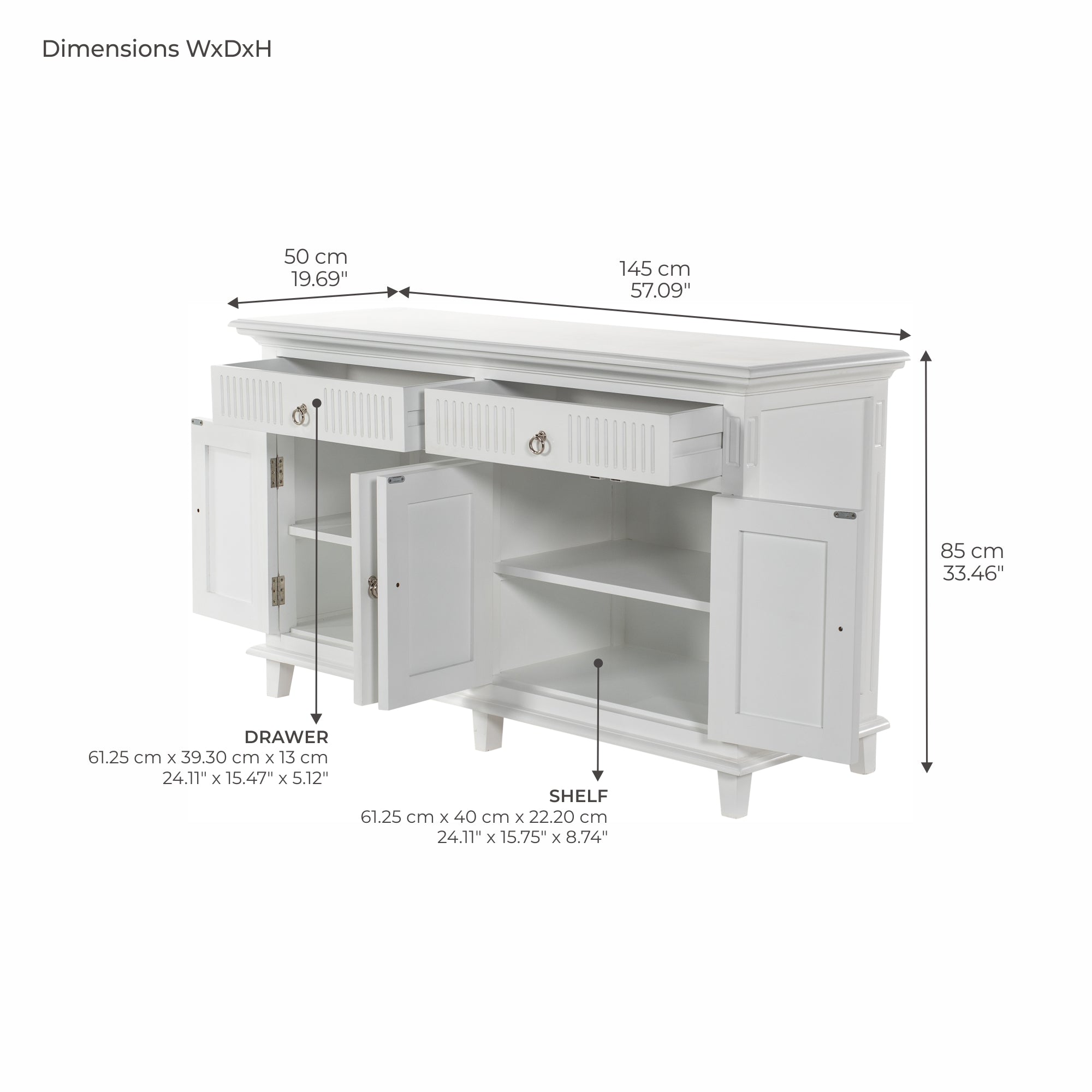 NovaSolo Scandinavian Wood Buffet with 4 Doors | White Finish
