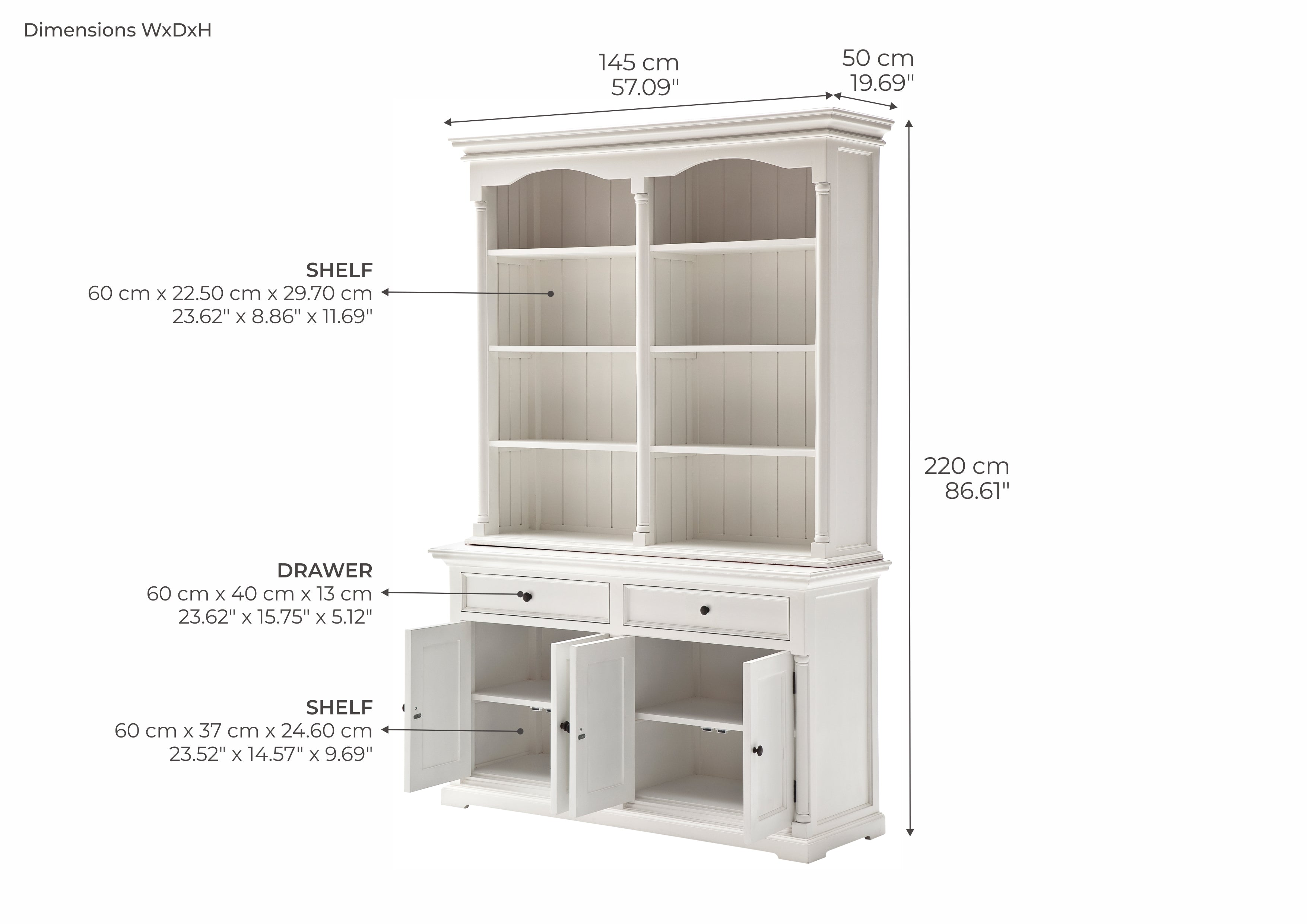 Provence Buffet and Open Hutch Cabinet - White BOTTOM