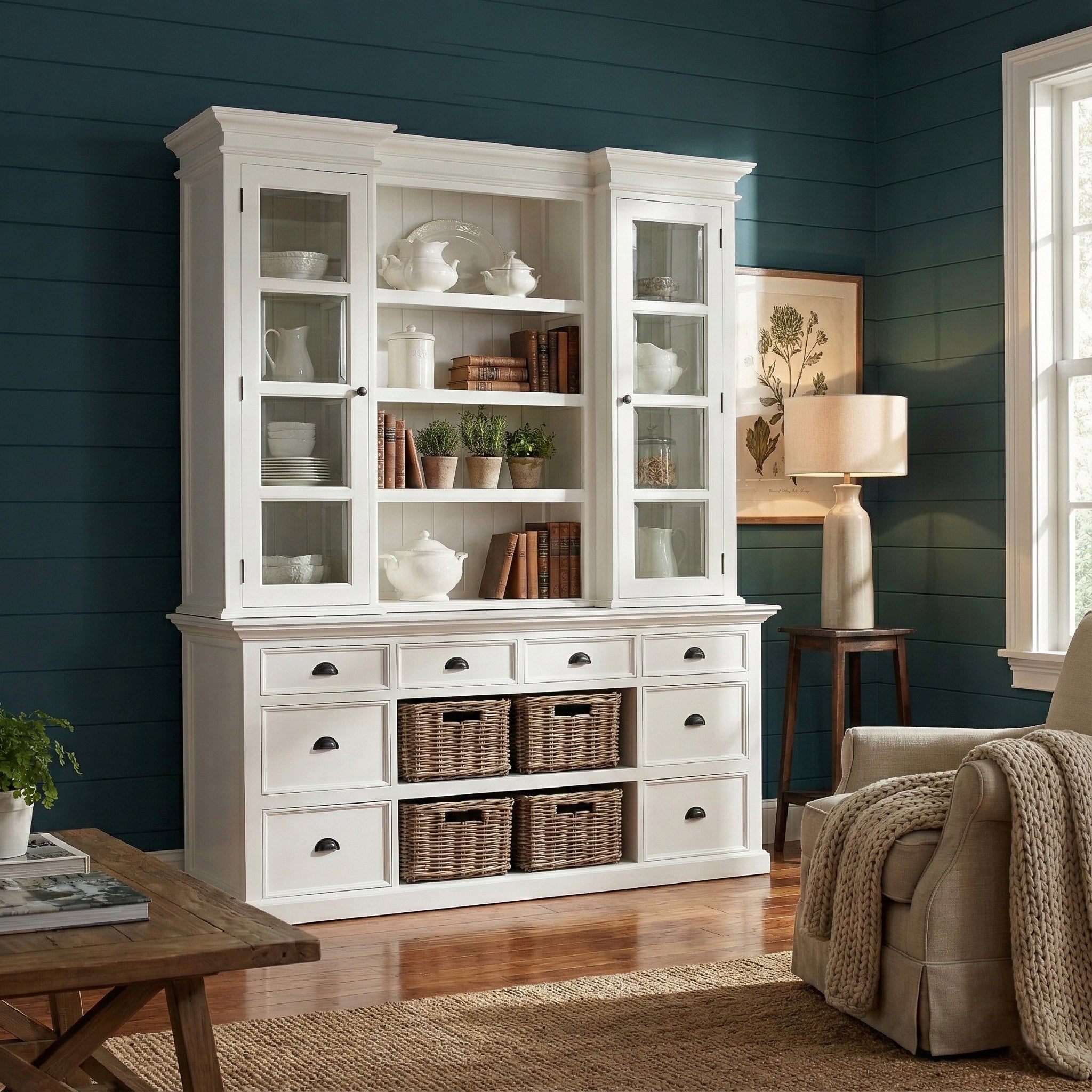 Hampton White Hutch | Shaker Doors | Solid Mahogany Frame
