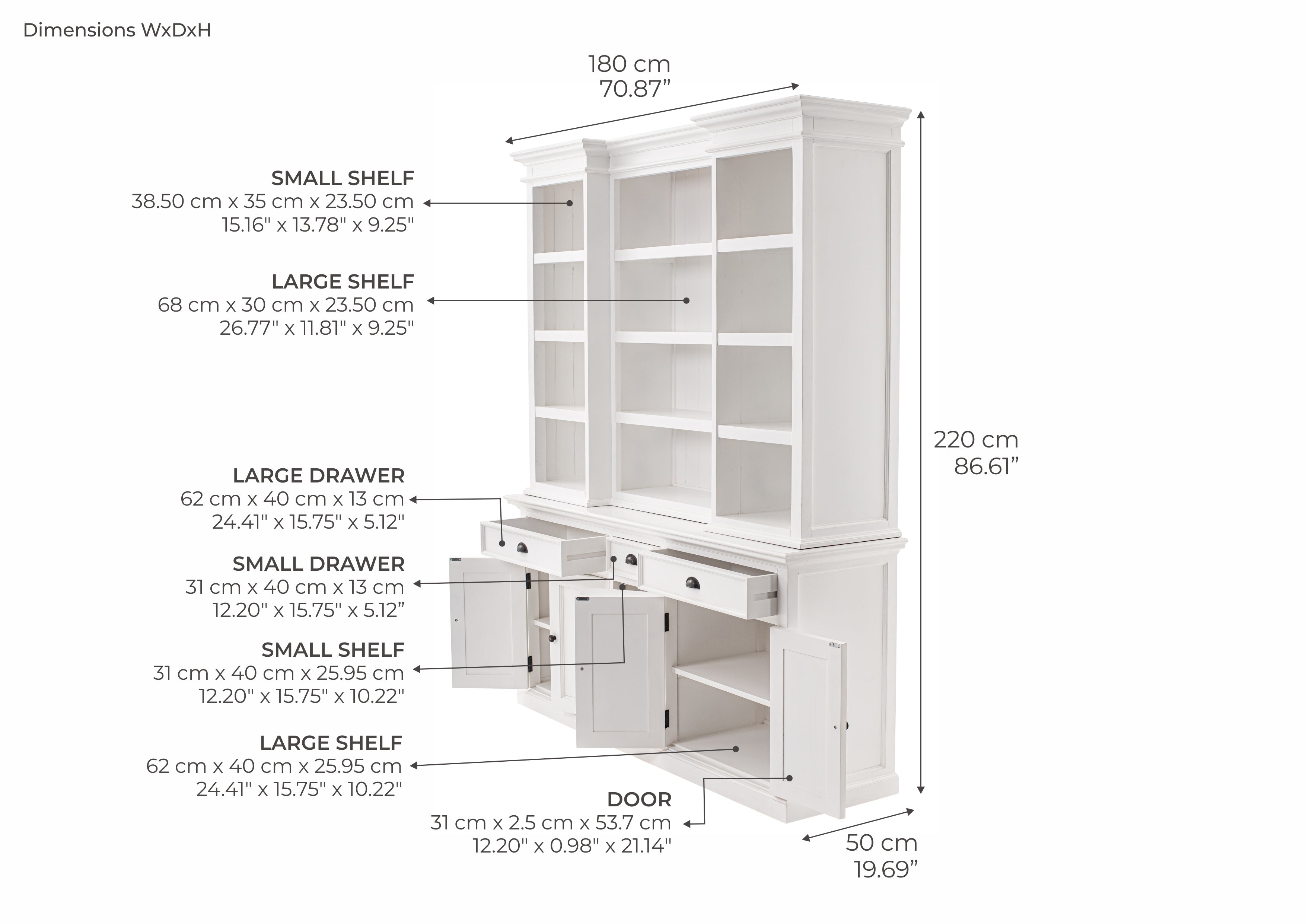 Kitchen Hutch Cabinet with 5 Doors 3 Drawers BOTTOM