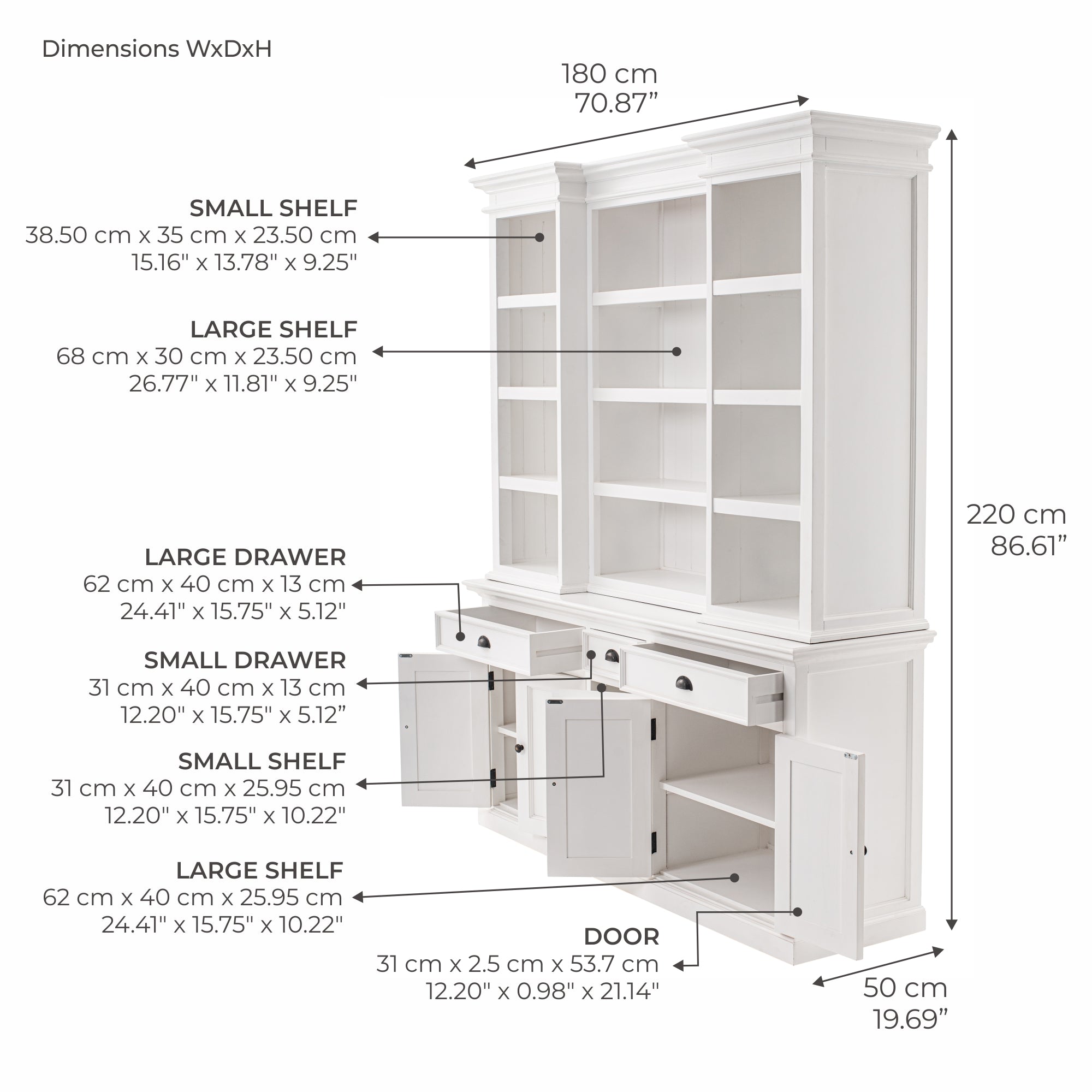 Halifax Hutch Cabinet with 5 Doors 3 Drawers