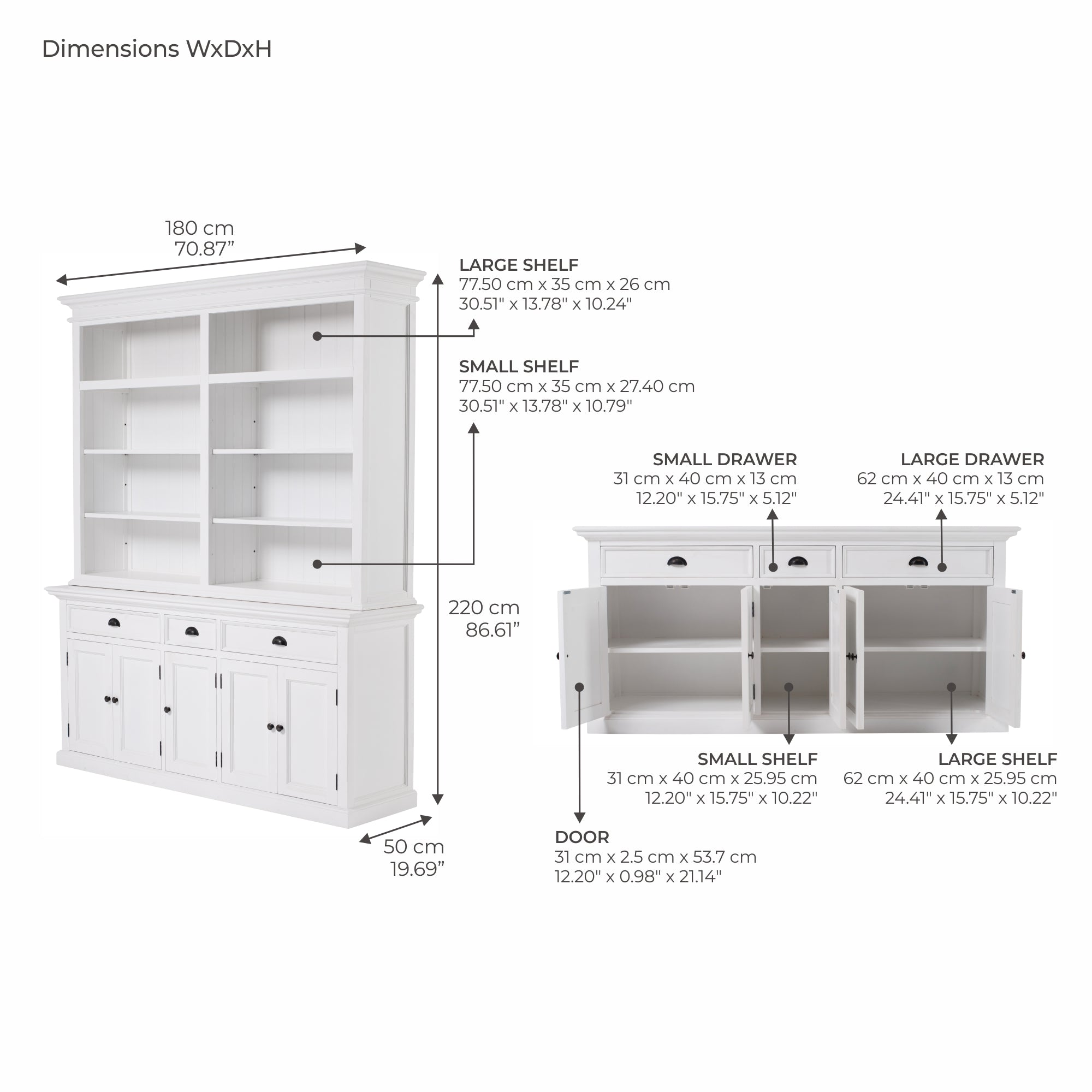 Halifax Hutch Bookcase 5 Doors 3 Drawers