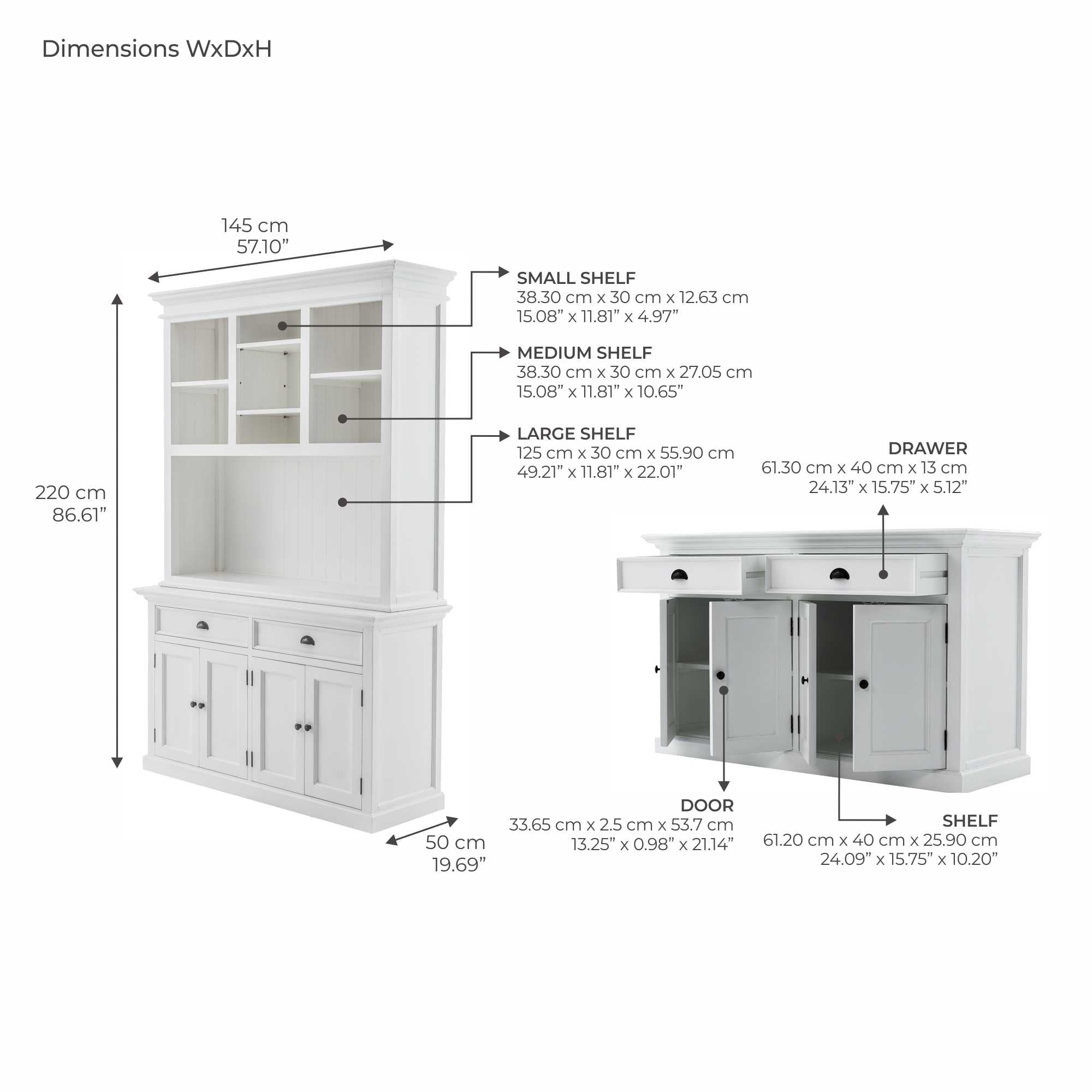 Halifax Buffet Hutch Unit with 2 Adjustable Shelves