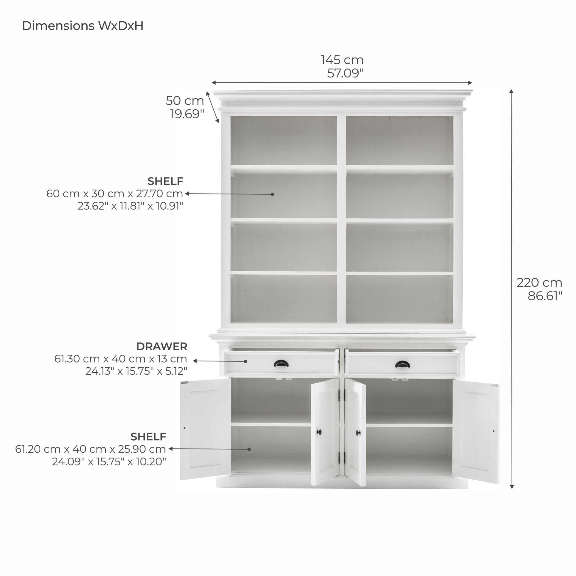 Halifax Buffet Hutch Unit with 8 Shelves