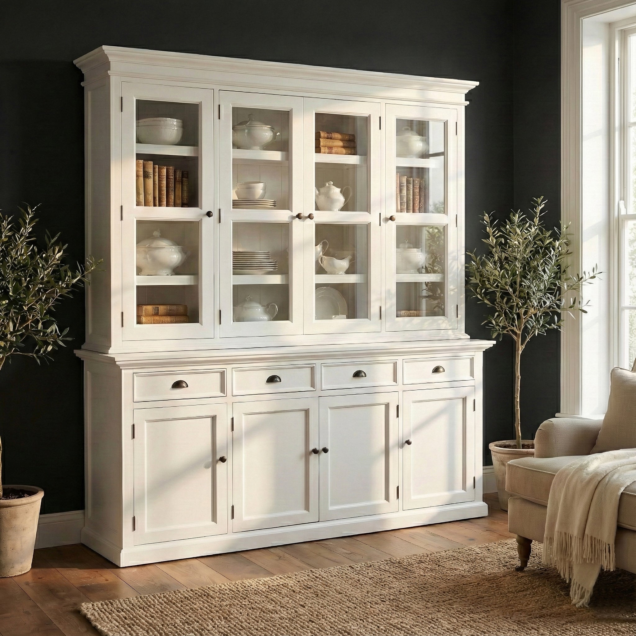 Halifax Buffet Hutch Unit with 4 Glass Doors