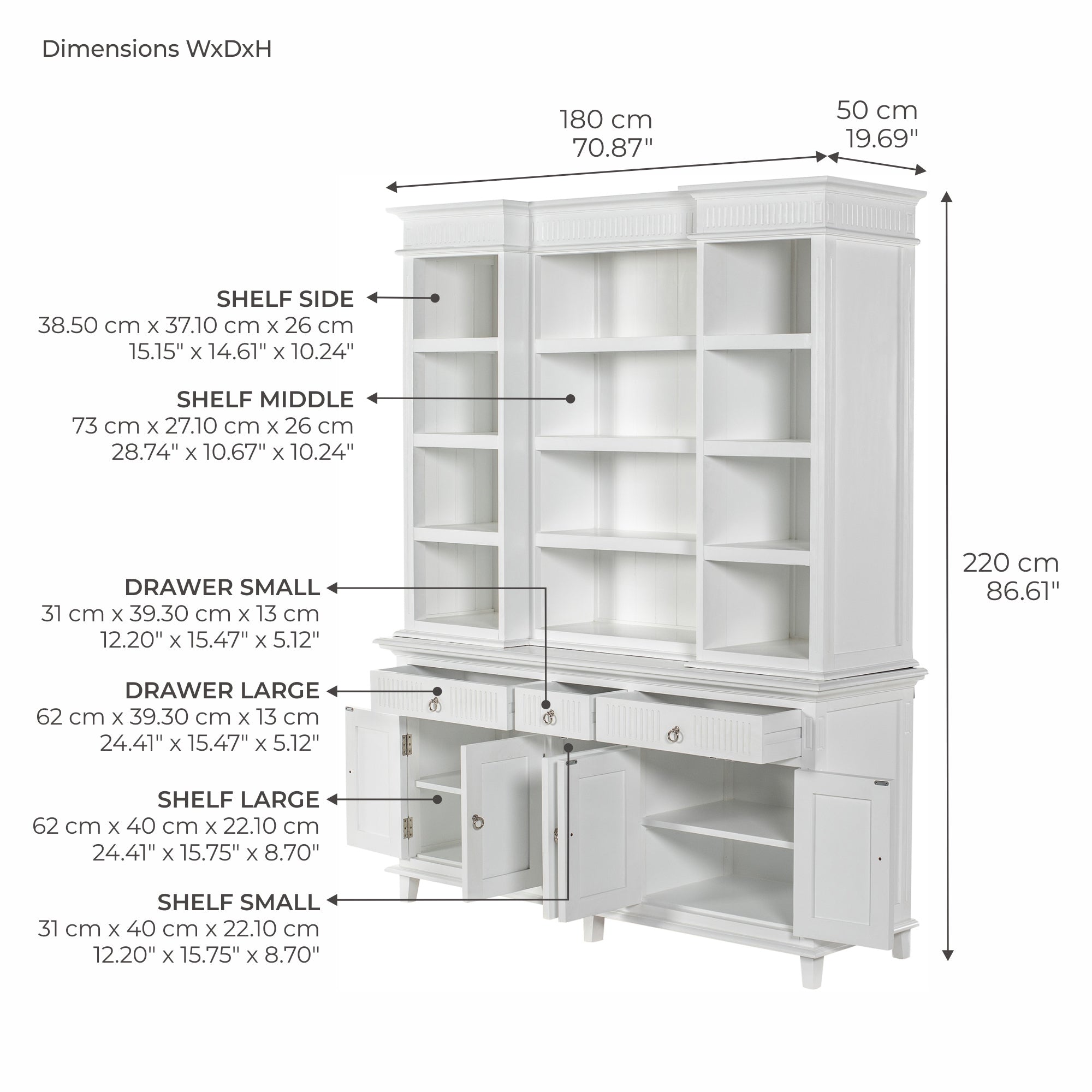 Skansen Hutch Cabinet with 5 Doors 3 Drawers