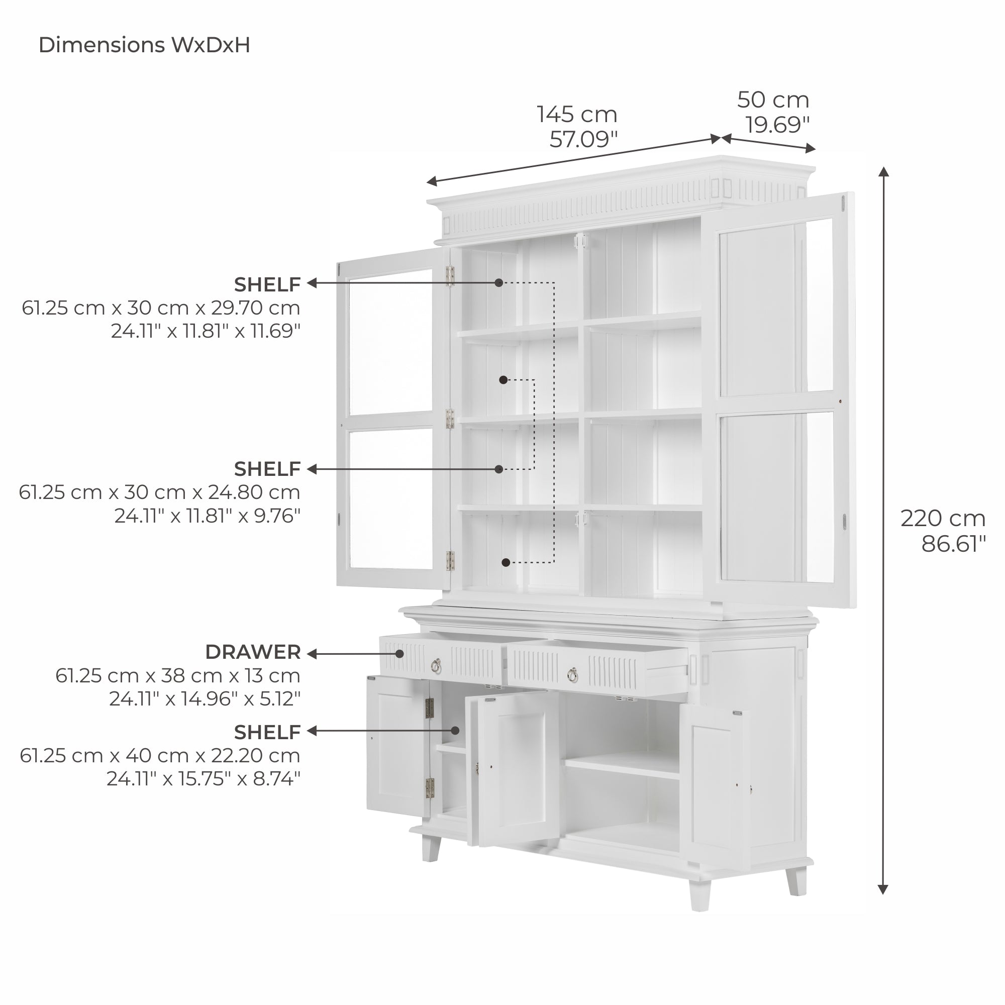 Skansen Glass-Display Hutch Cabinet 58''