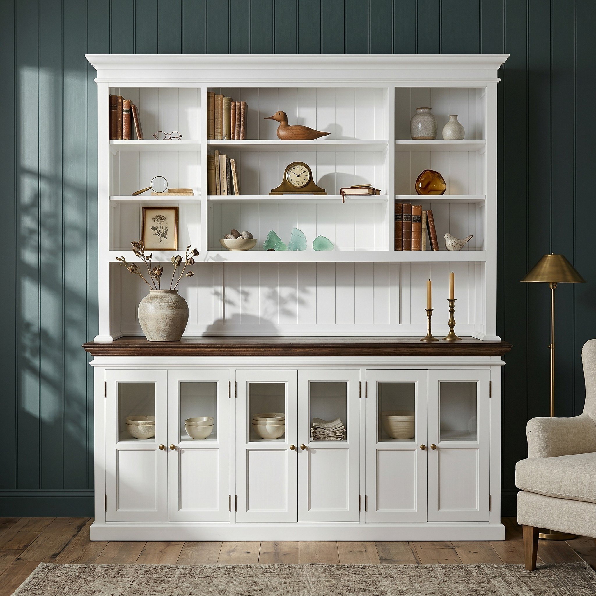 Corfu Hutch Bookcase Unit with 6 Glass Doors