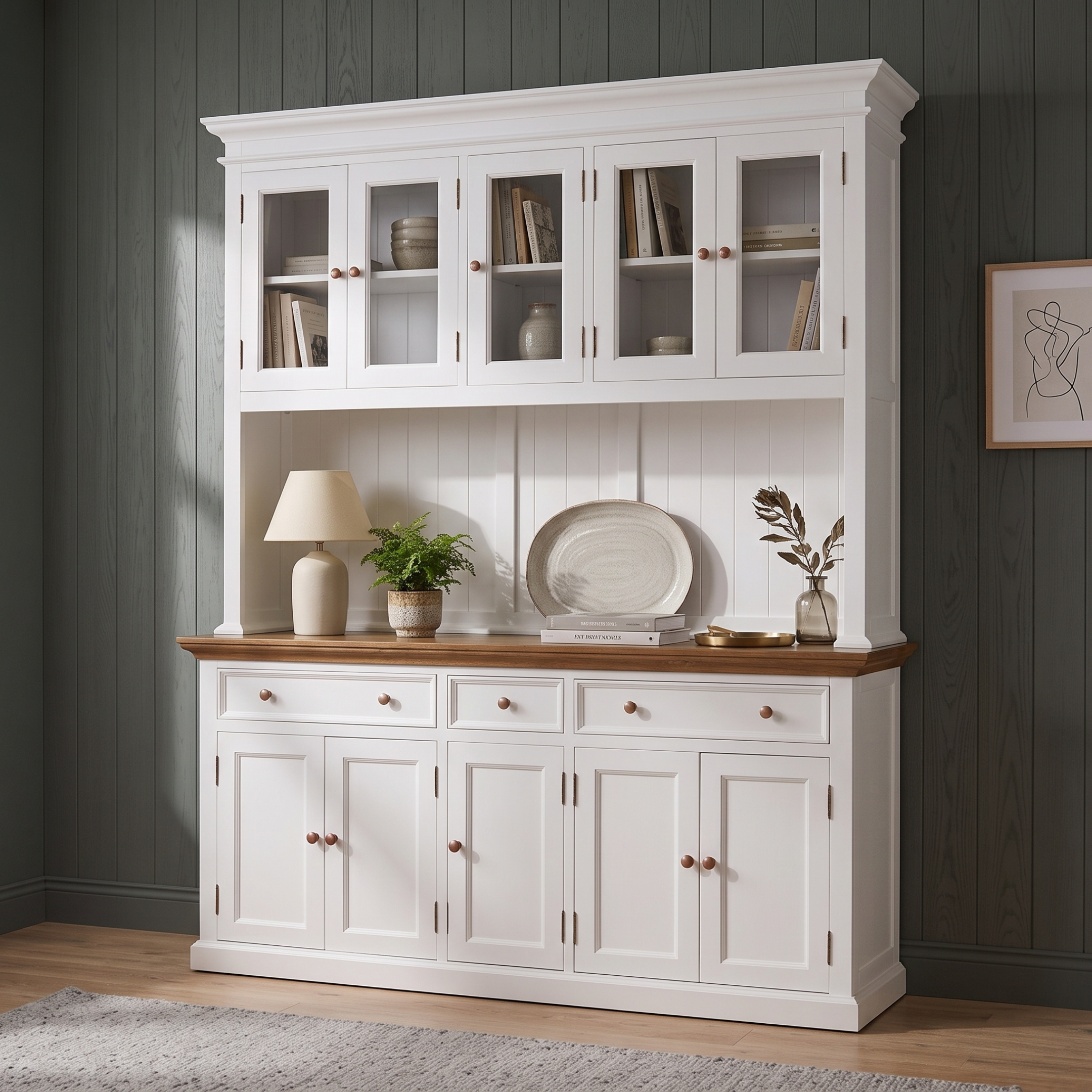 Corfu Buffet Hutch Unit with 5 Glass Doors 71''