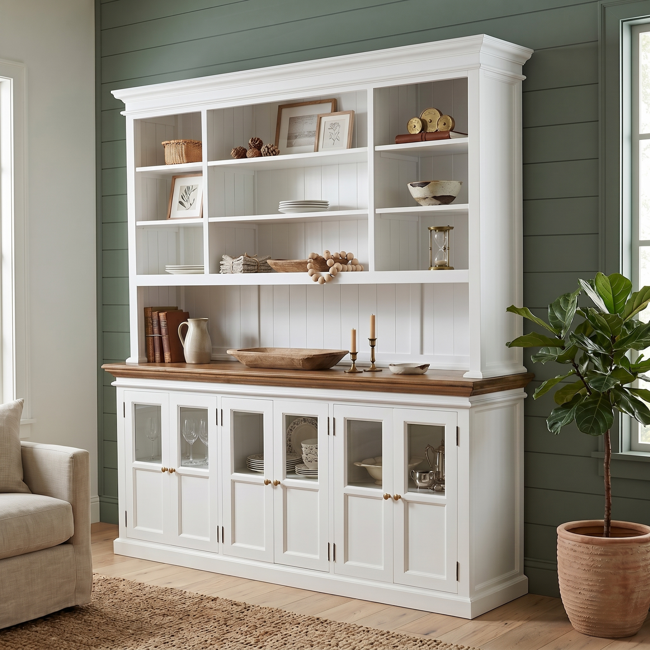 Corfu Large Hutch Bookcase Unit with 6 Glass Doors 79''