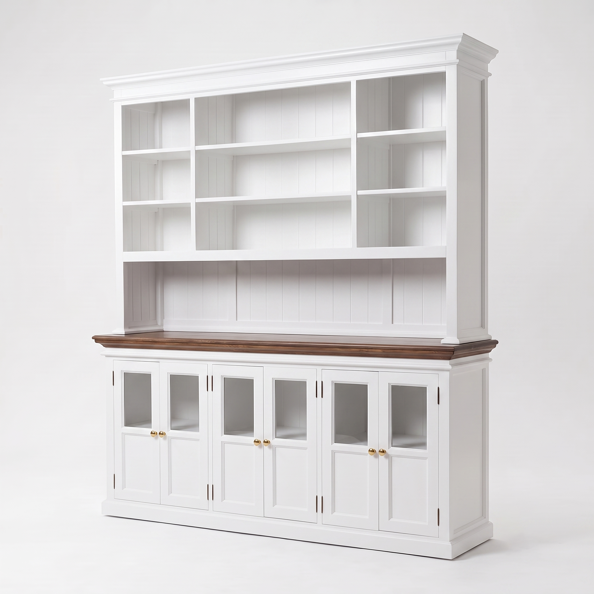 Corfu Large Hutch Bookcase Unit with 6 Glass Doors 79''