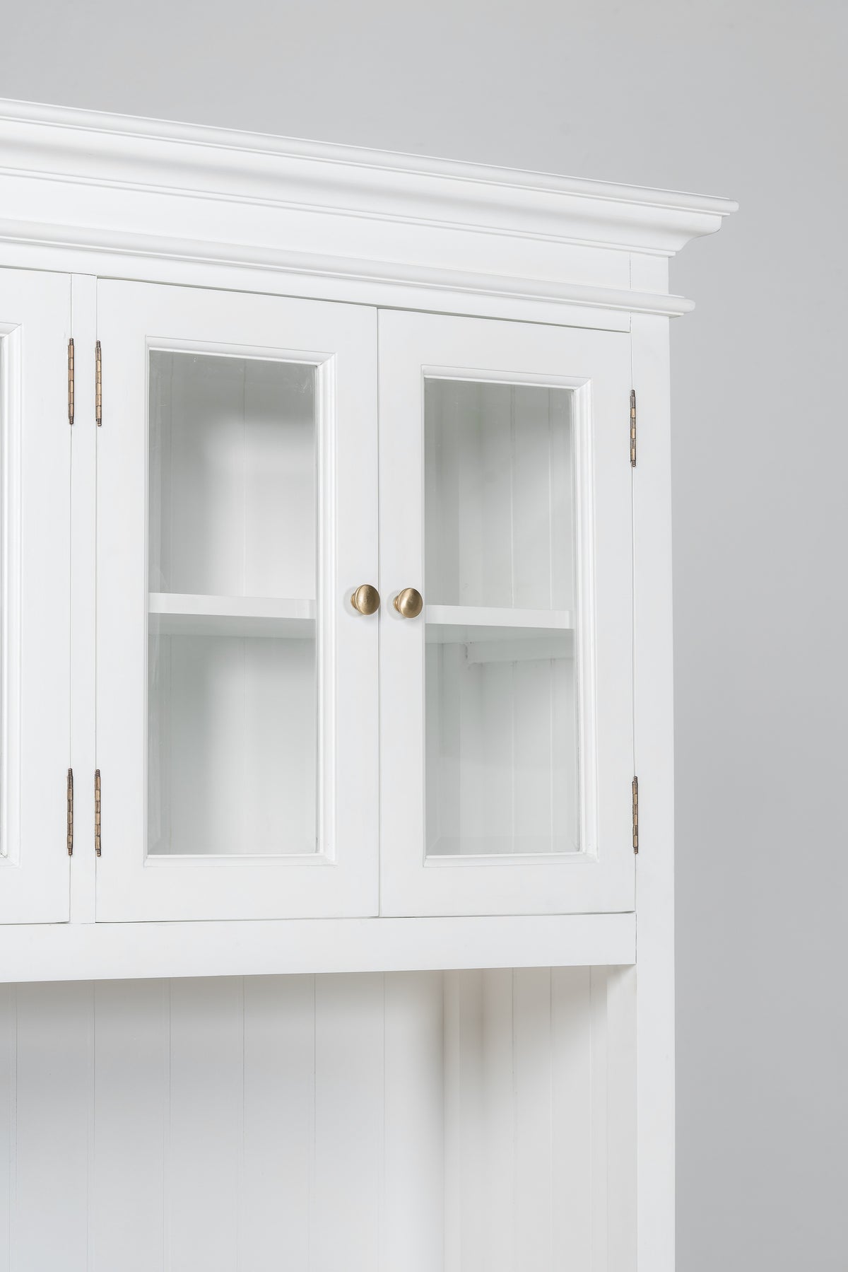 NovaSolo Corfu Hutch Unit with 4 Glass Doors, Classic White & Medium Brown, close-up detail
