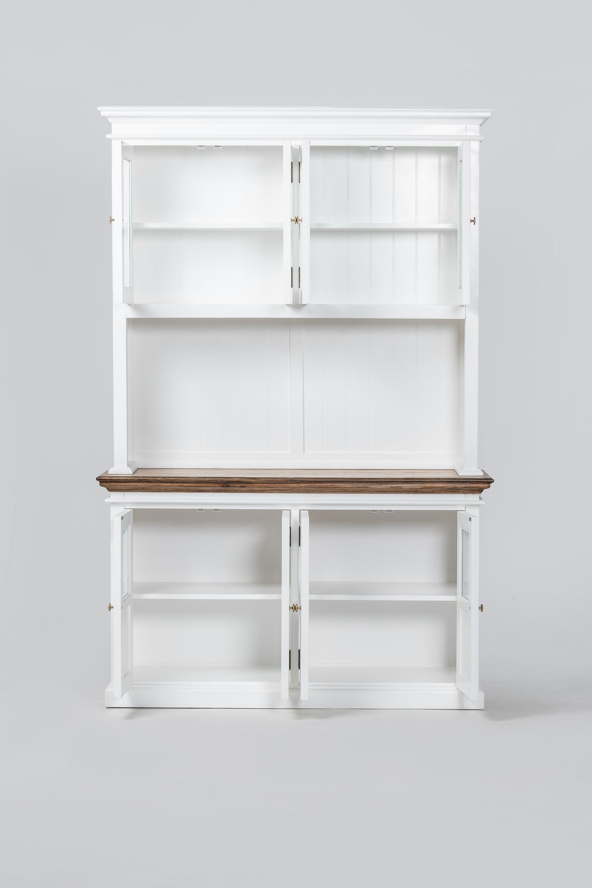 NovaSolo Corfu Hutch Unit with 4 Glass Doors, Classic White & Medium Brown, studio view