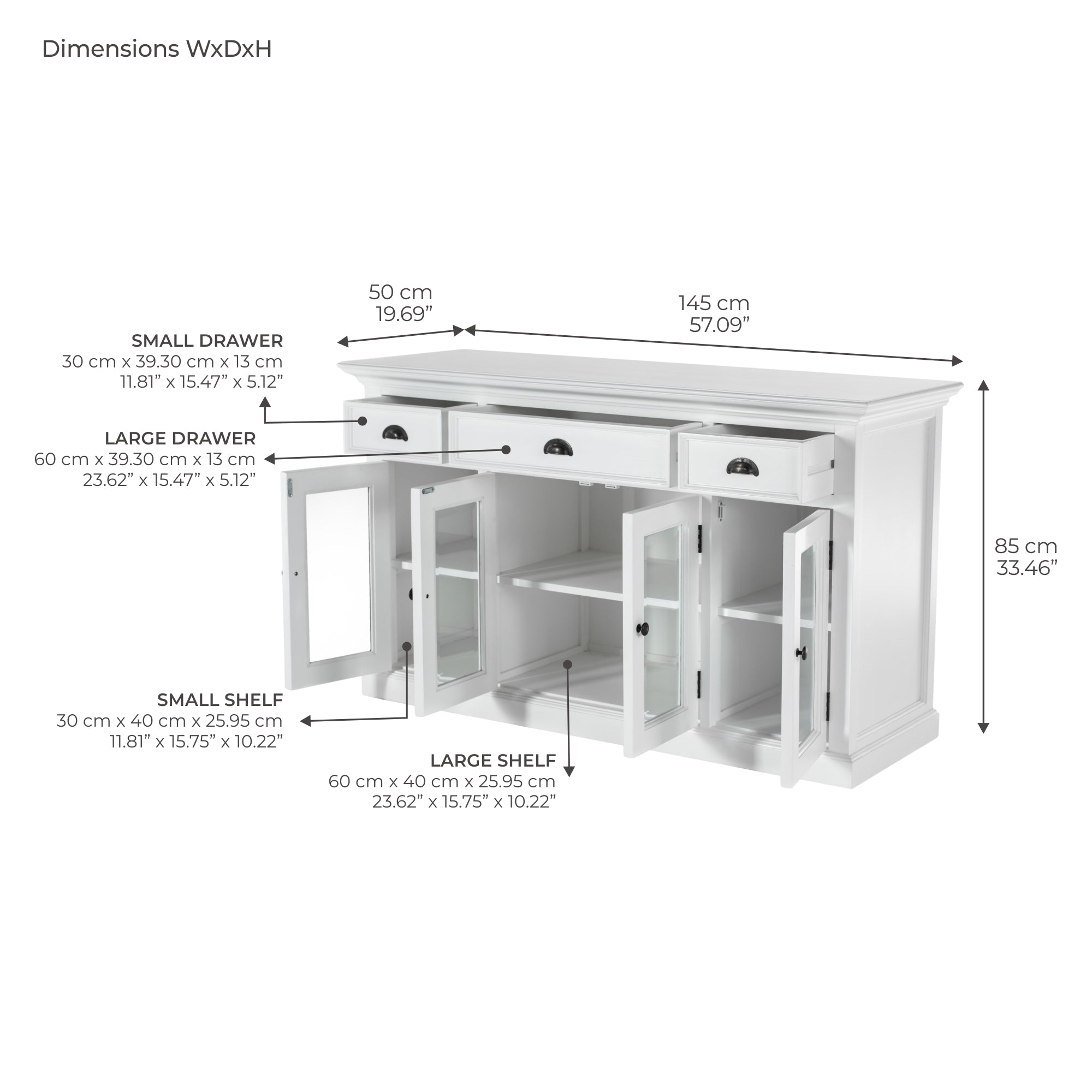 Halifax Buffet with 4 Glass Doors 3 Drawers
