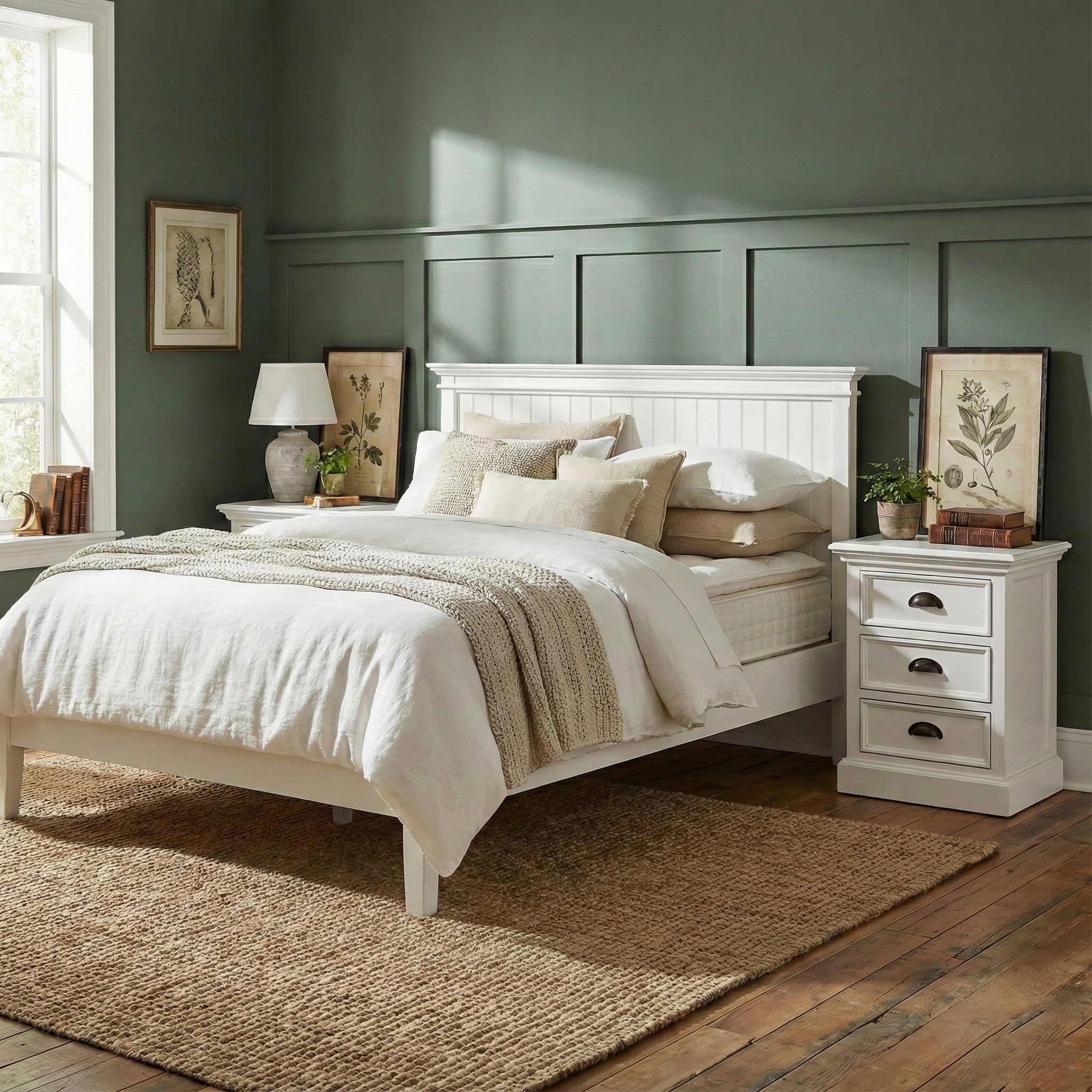Classic White Bedside | Mahogany Wood | Fully asembled | Hampton Style