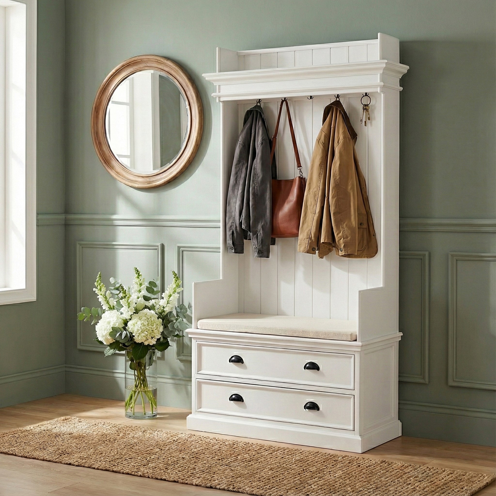 Halifax Entryway Coat Rack & Bench Unit